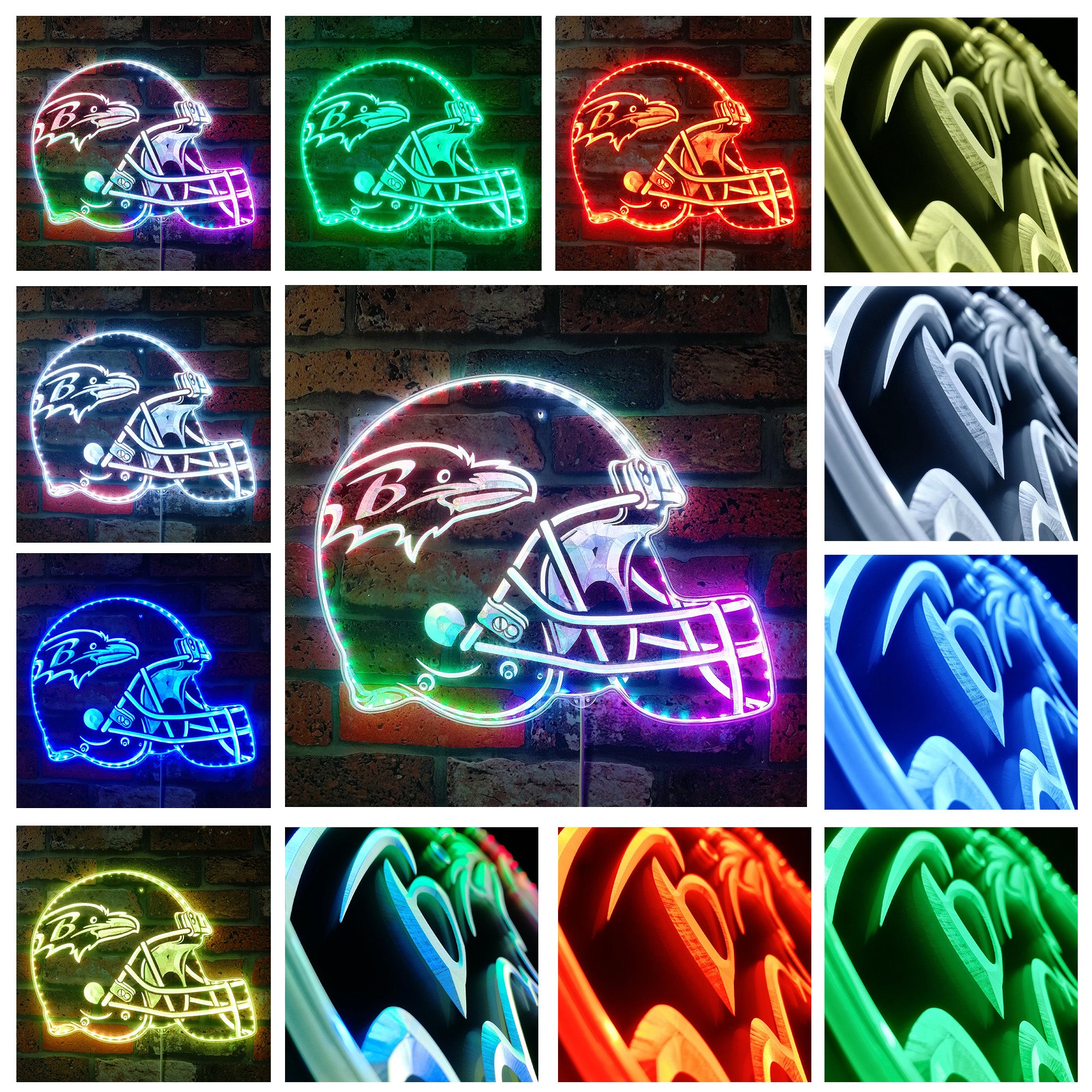 NFL Helmet Baltimore Ravens Dynamic RGB Edge Lit LED Sign