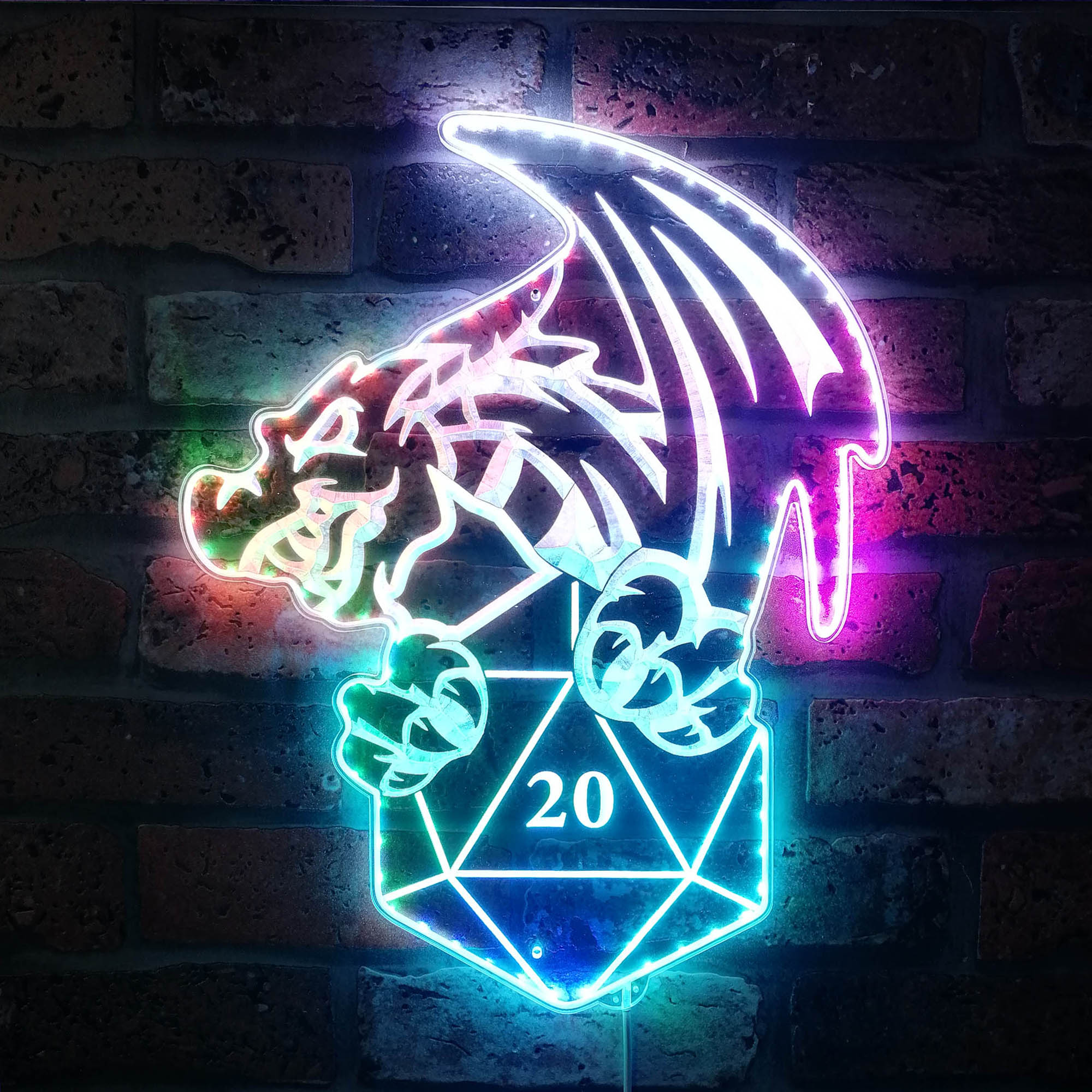 D20 Dice Dragon Dynamic RGB Edge Lit LED Sign