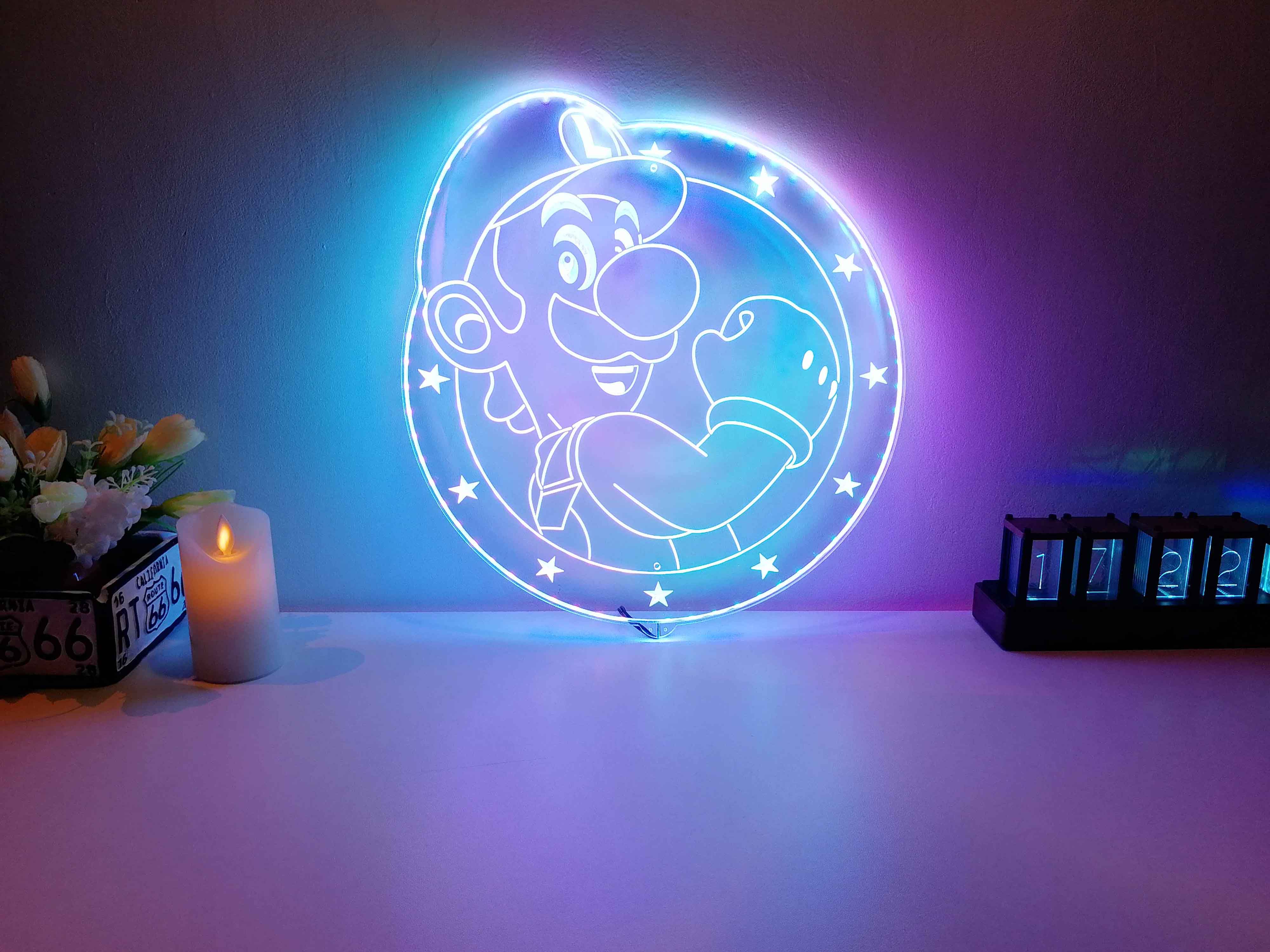 Super Mario Luigi Dynamic RGB Edge Lit LED Sign