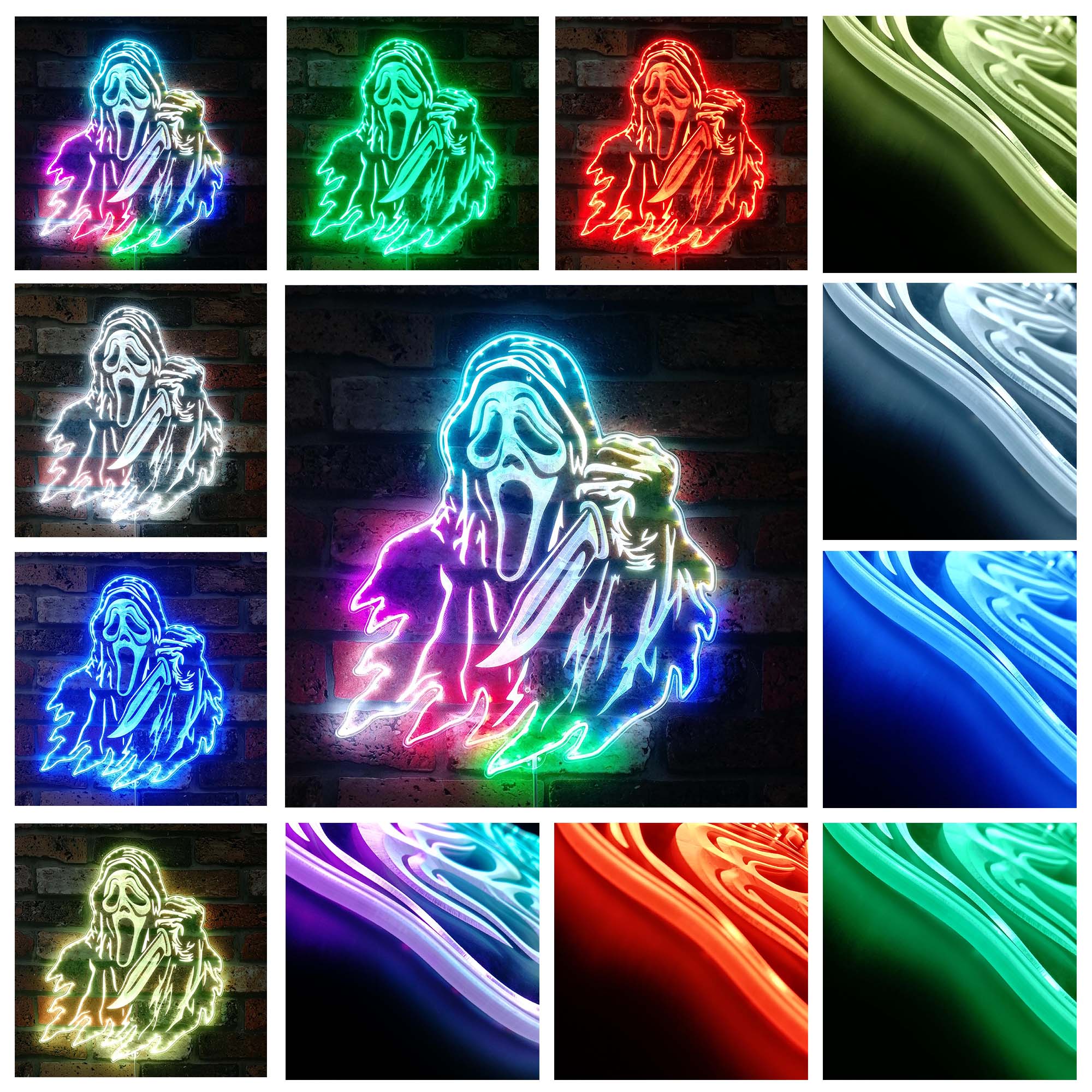 Ghostface Stab Scream Halloween RGB Edge Lit LED Sign