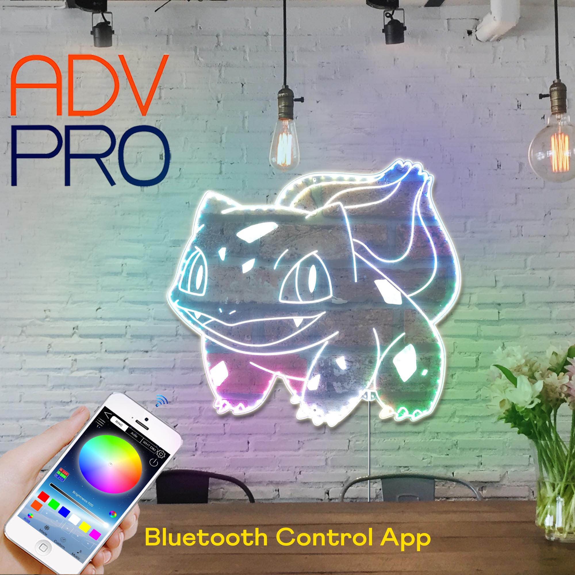 Bulbasaur Pokemon Dynamic RGB Edge Lit LED Sign