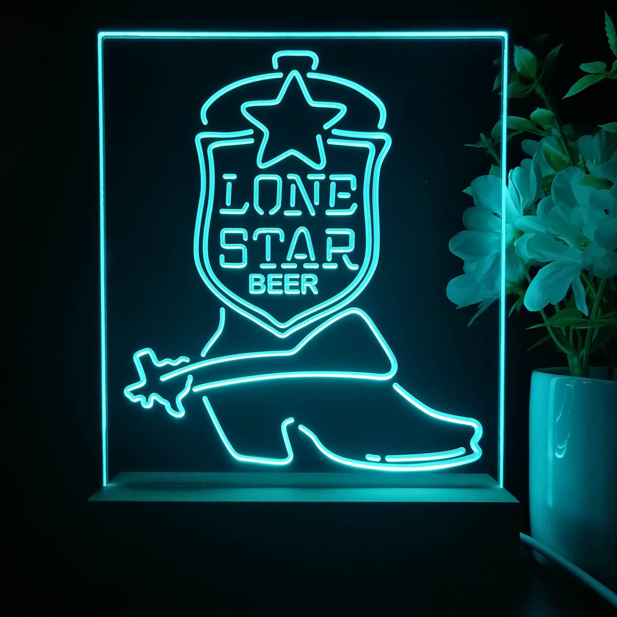 Lone Star Boot Beer Night Light Neon Pub Bar Lamp