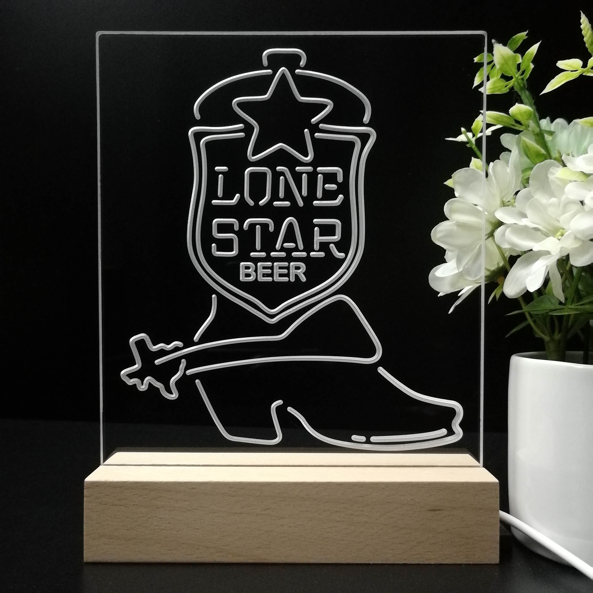 Lone Star Boot Beer Night Light Neon Pub Bar Lamp