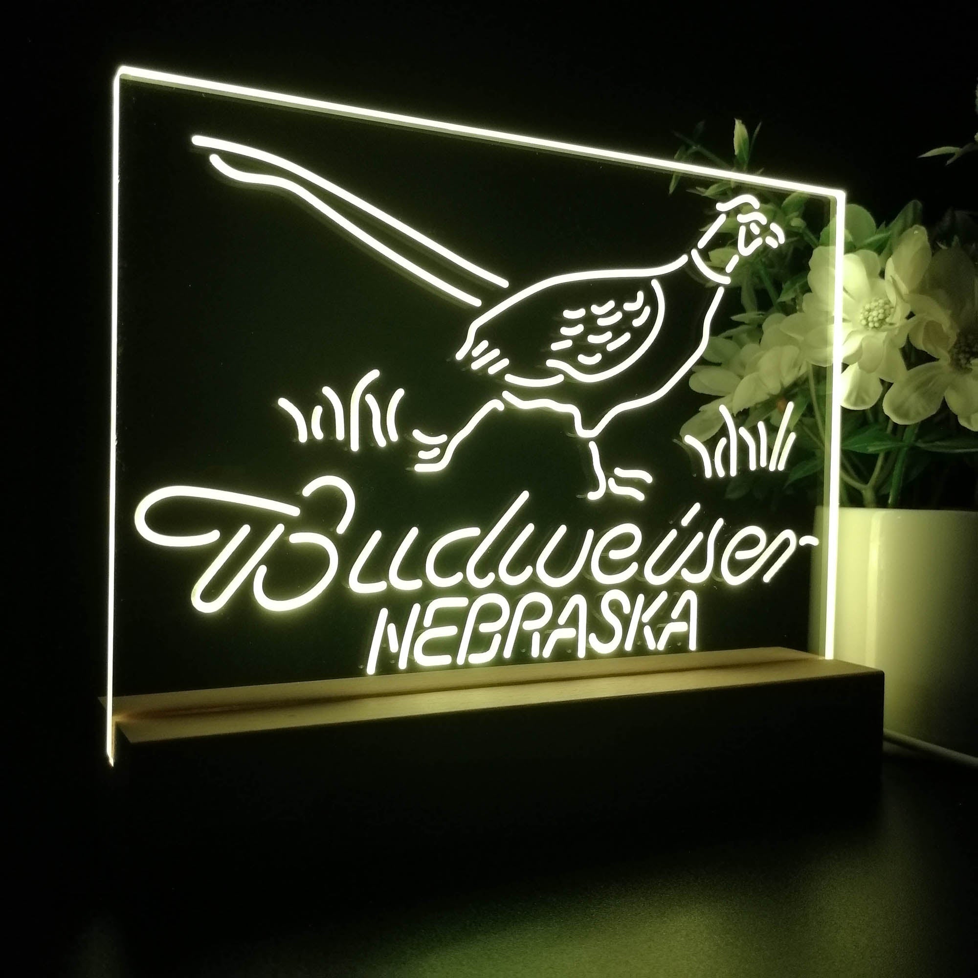 Nebraska Pheasant Hunter Budweiser's Neon Sign Pub Bar Lamp