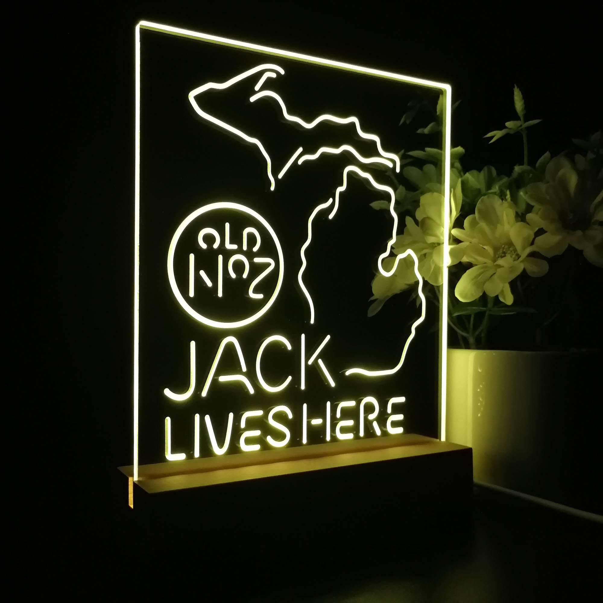 Michigan Jack Lives Here Night Light Neon Pub Bar Lamp