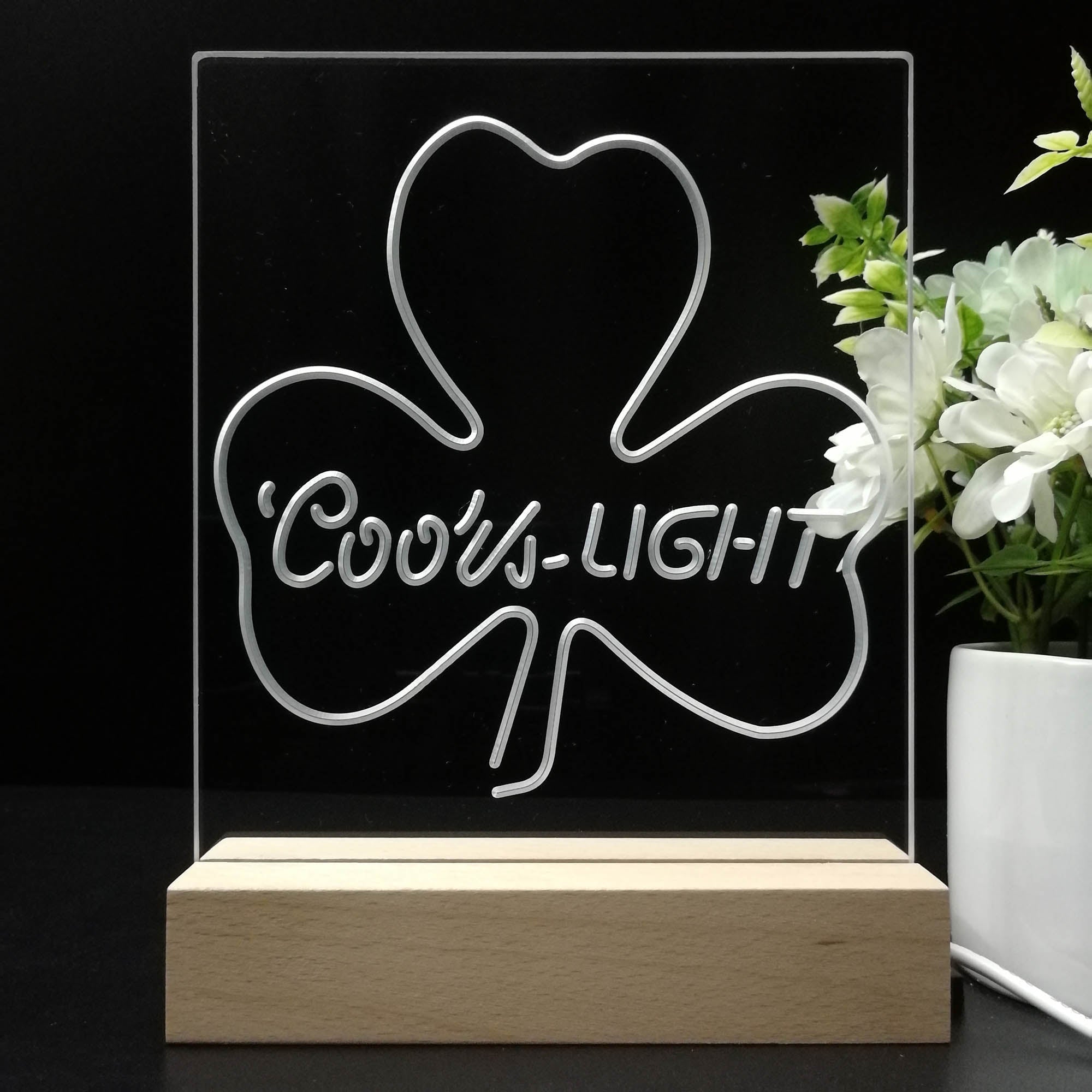 Coors Light Green Clover Shamrock 3D Illusion Night Light Desk Lamp