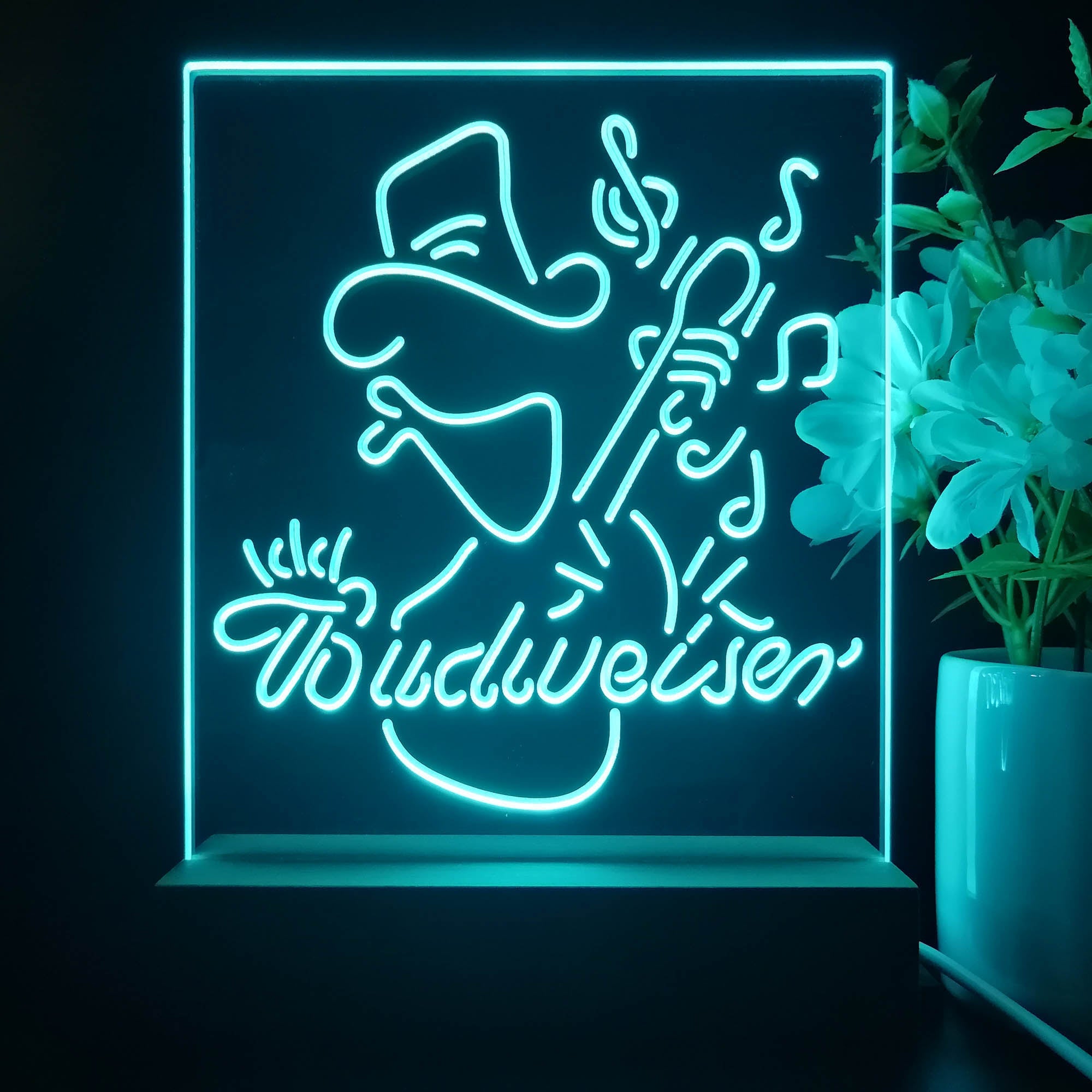 Budweiser Cowboy Play Guitar Night Light Neon Pub Bar Lamp
