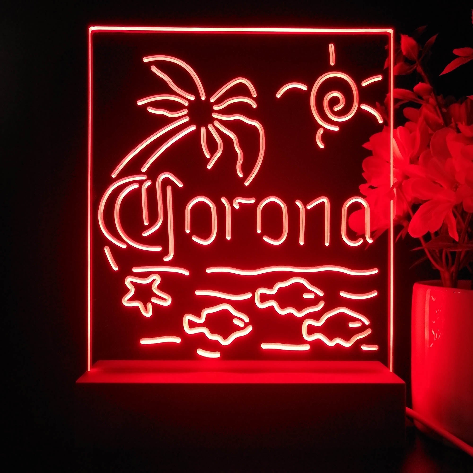 Corona Fish Sun Palm Island Night Light Neon Pub Bar Lamp