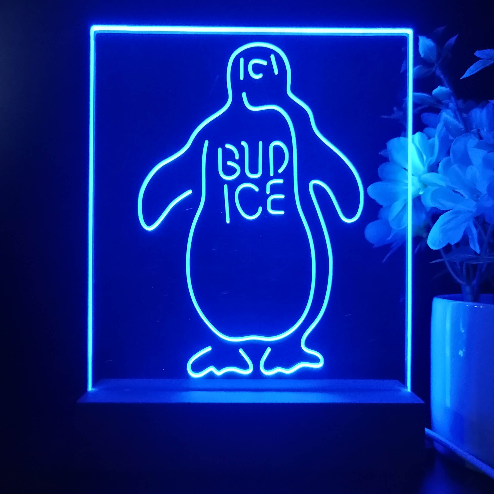Bud Ice Penguin Beer Night Light Neon Pub Bar Lamp