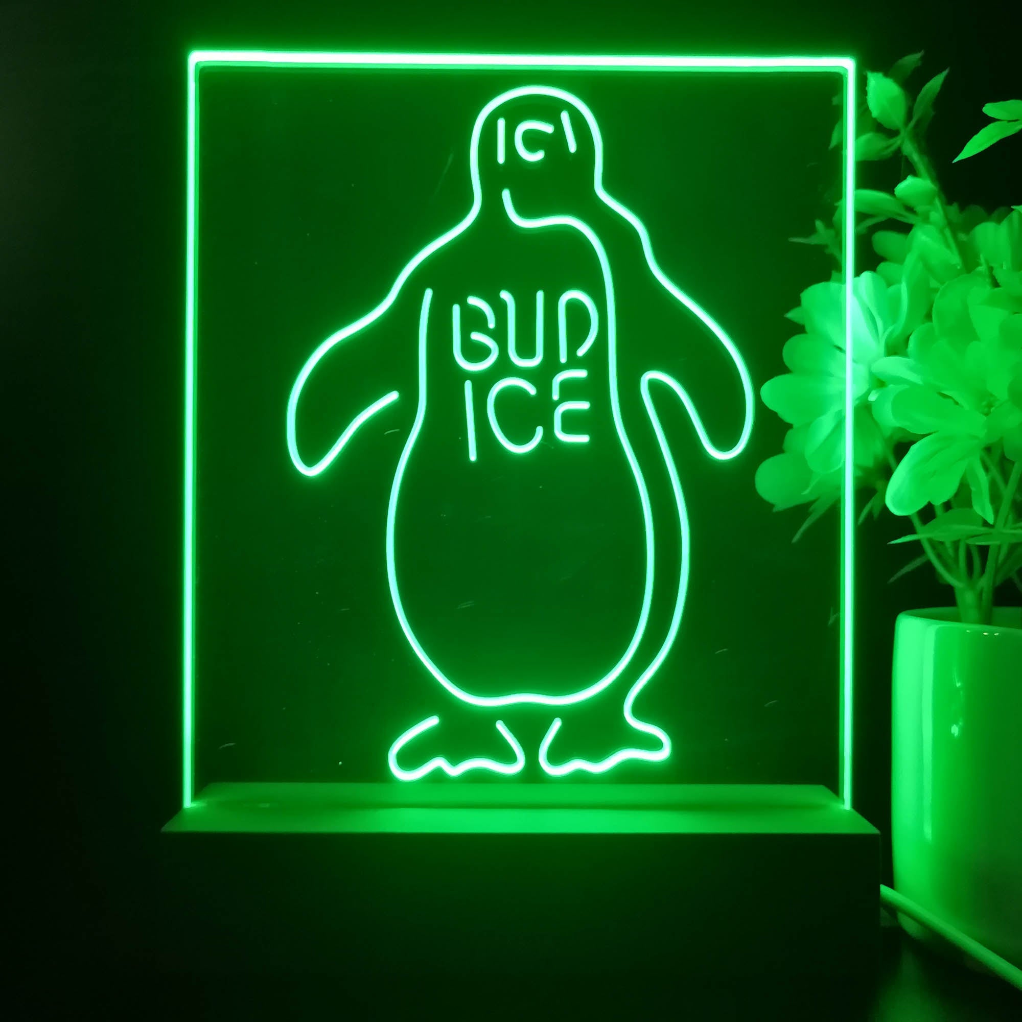 Bud Ice Penguin Beer Night Light Neon Pub Bar Lamp