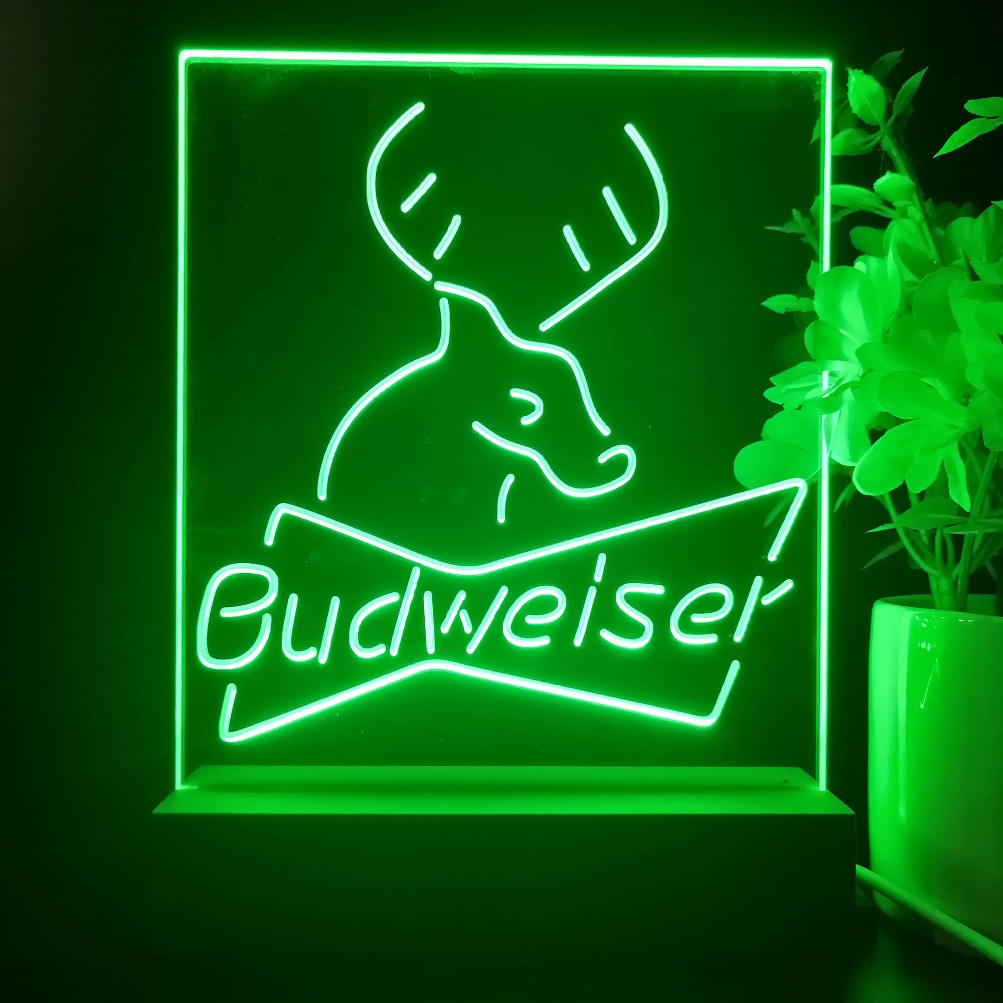 Budweiser Deer Hunting Cabin Night Light Neon Pub Bar Lamp