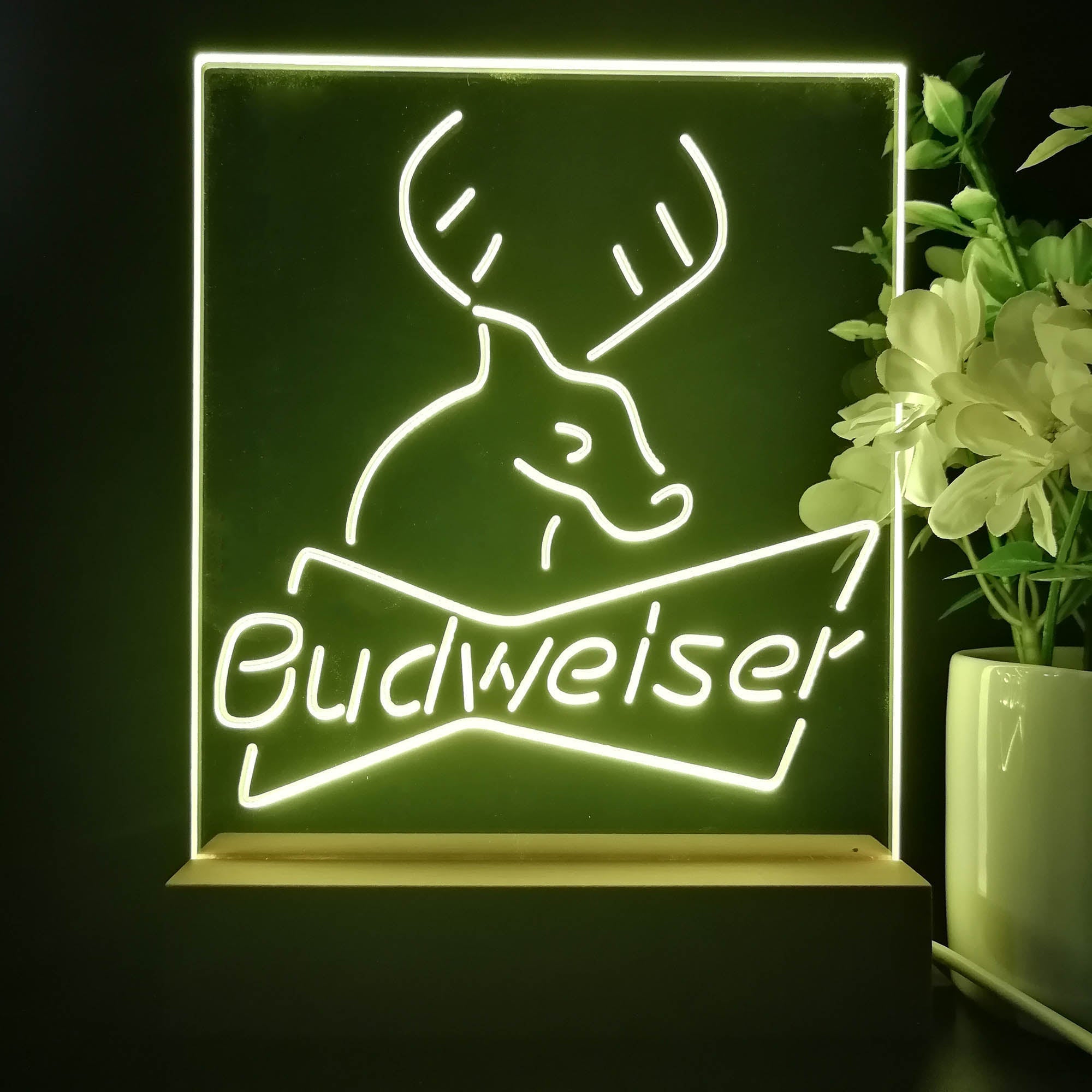 Budweiser Deer Hunting Cabin Night Light Neon Pub Bar Lamp