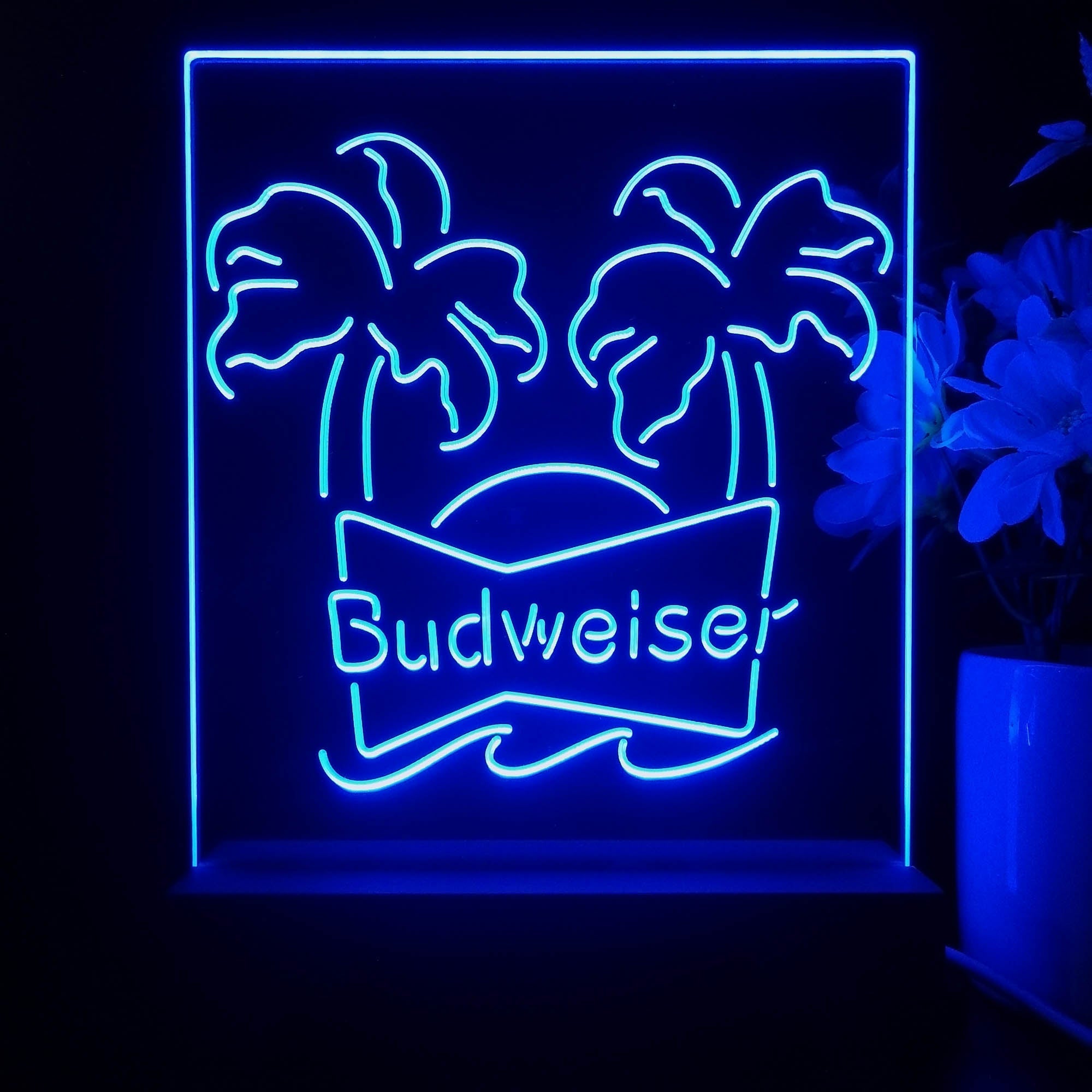 Budweiser Double Palm Tree Beer 3D Illusion Night Light Desk Lamp