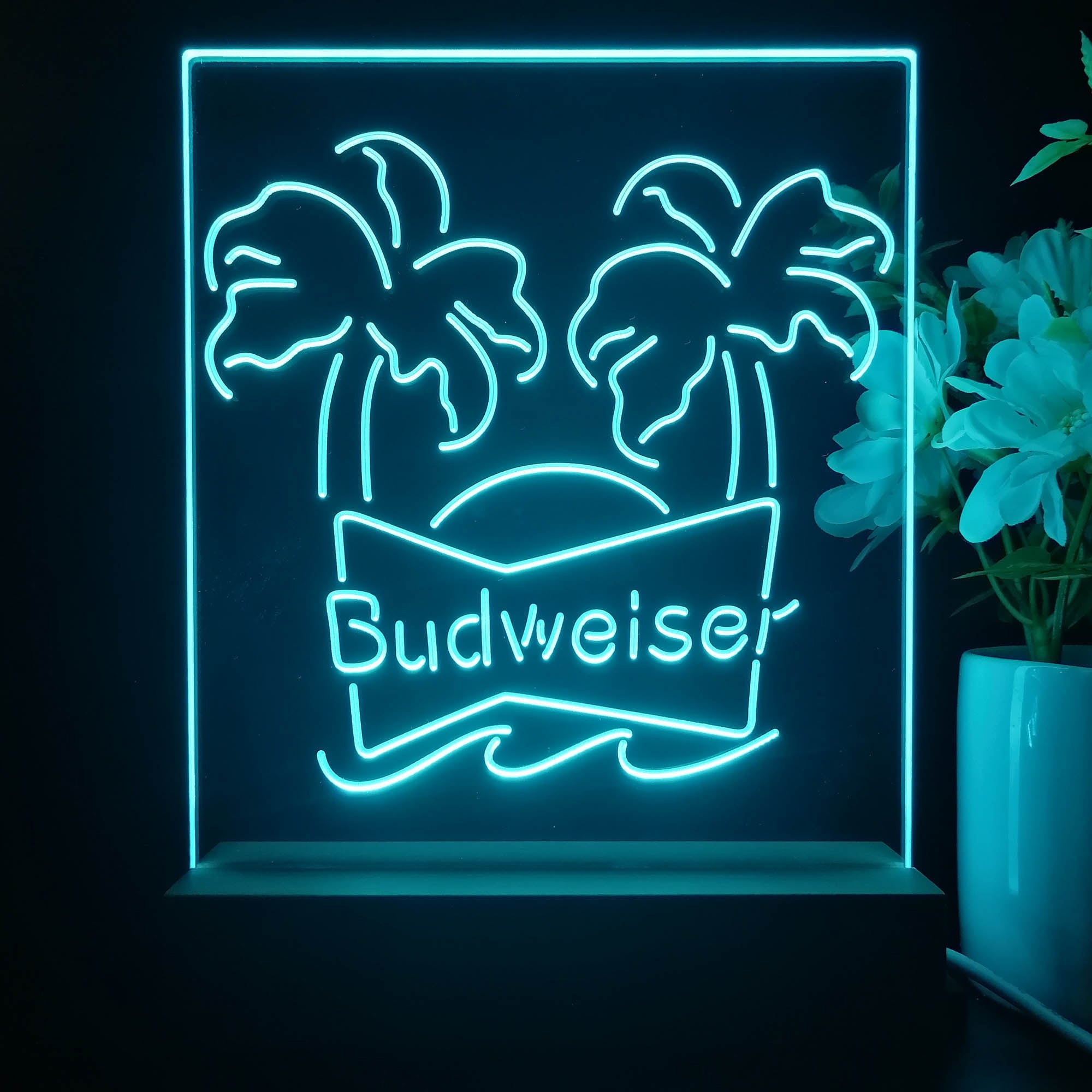 Budweiser Double Palm Tree Beer 3D Illusion Night Light Desk Lamp