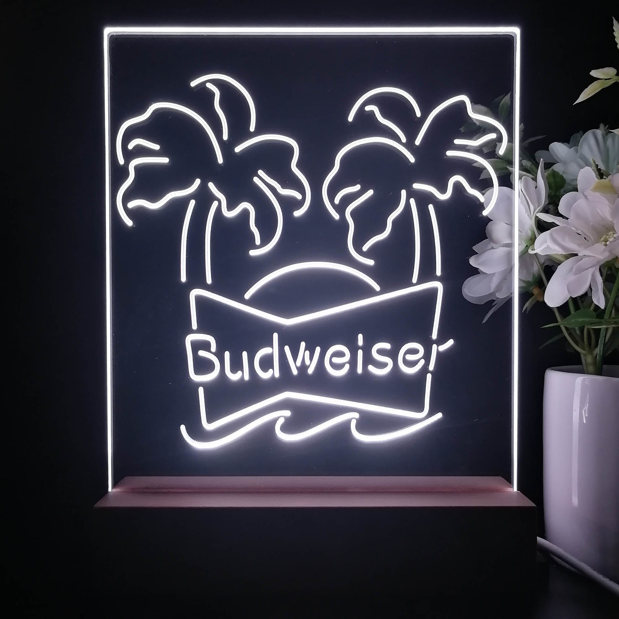 Budweiser Double Palm Tree Beer 3D Illusion Night Light Desk Lamp