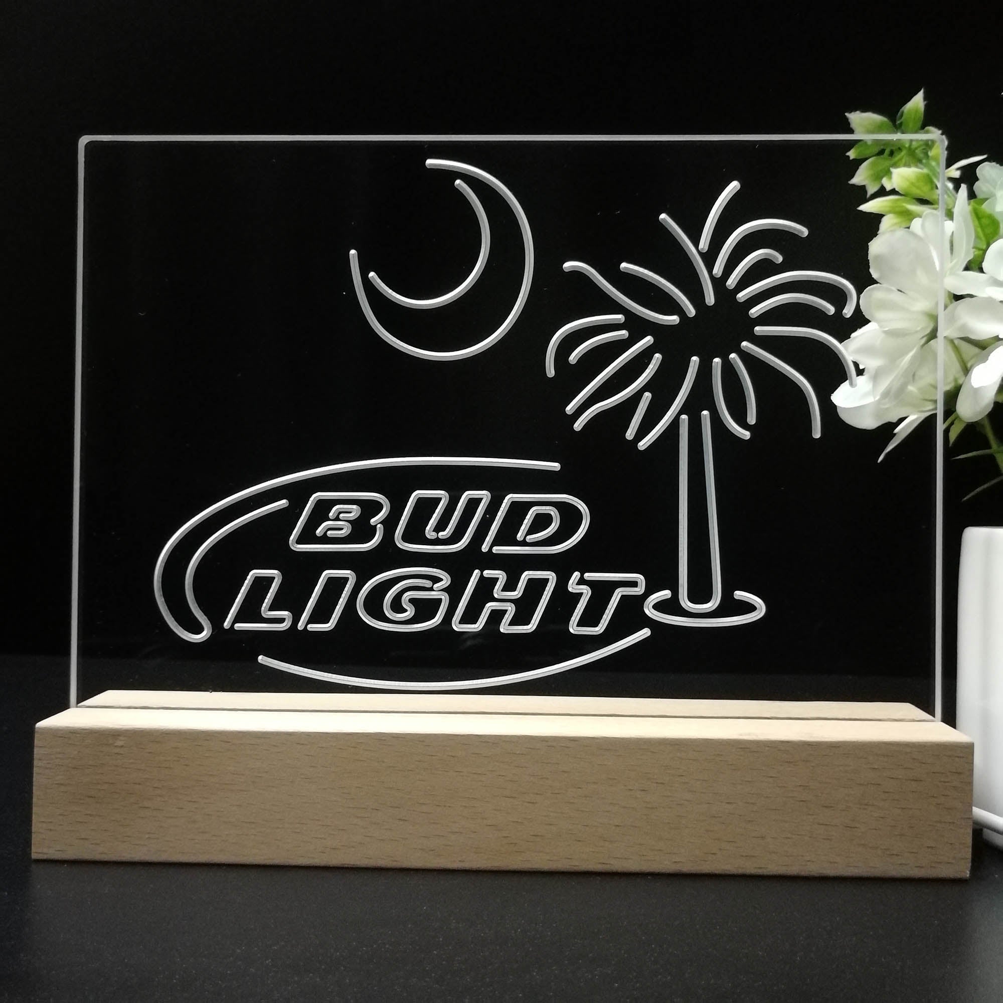 Bud Light Palm Tree Sun Neon Sign Pub Bar Lamp