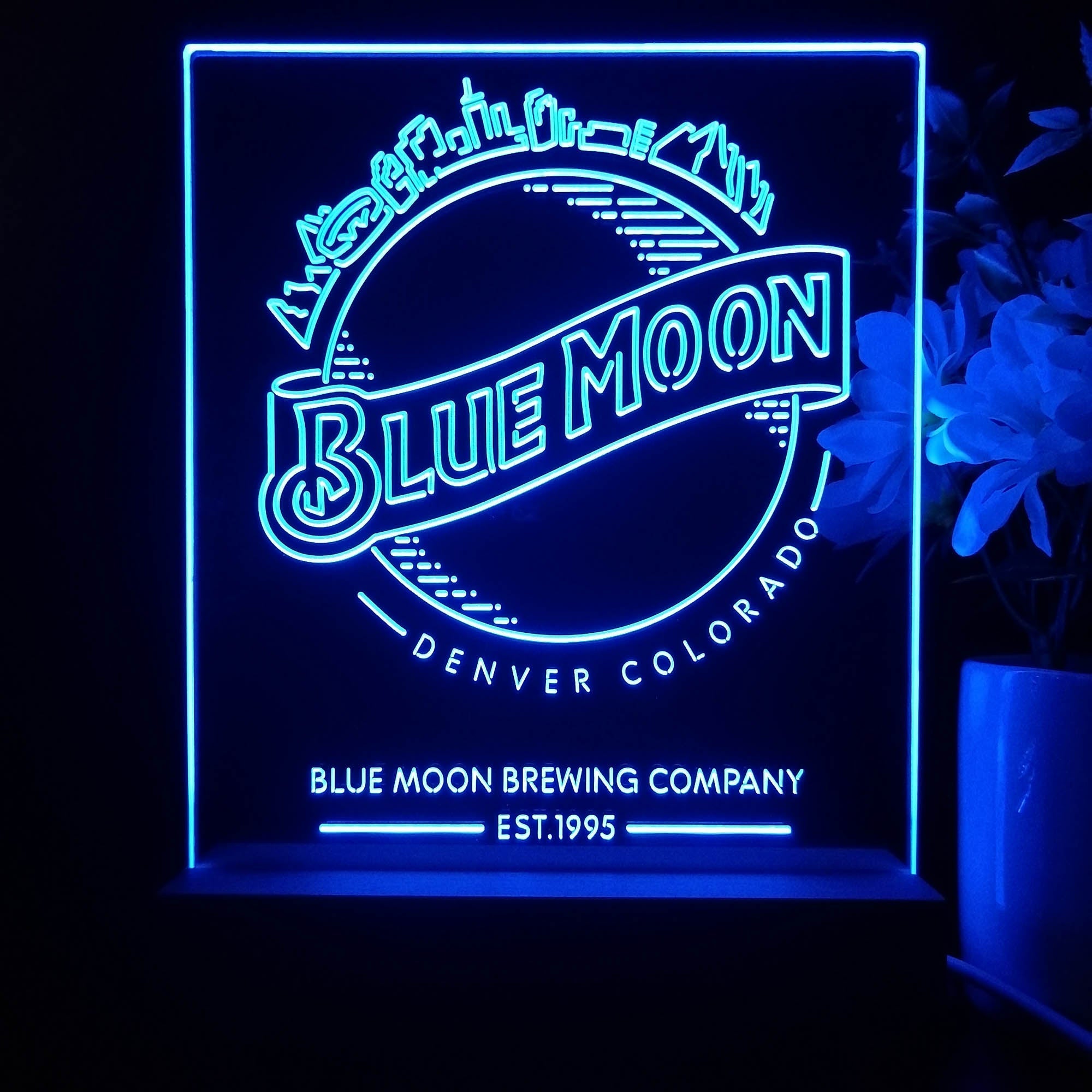 Blue Moon Skyline Night Light Neon Pub Bar Lamp