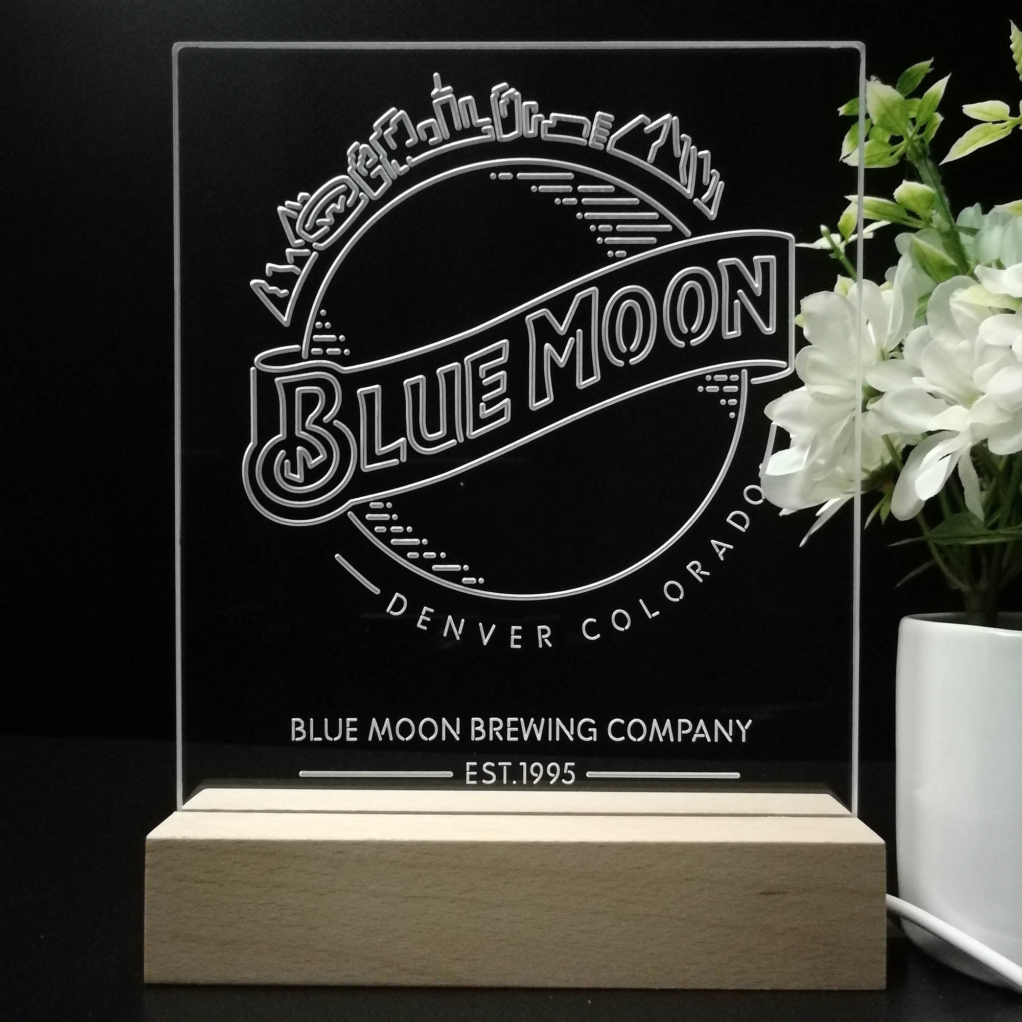 Blue Moon Skyline Night Light Neon Pub Bar Lamp