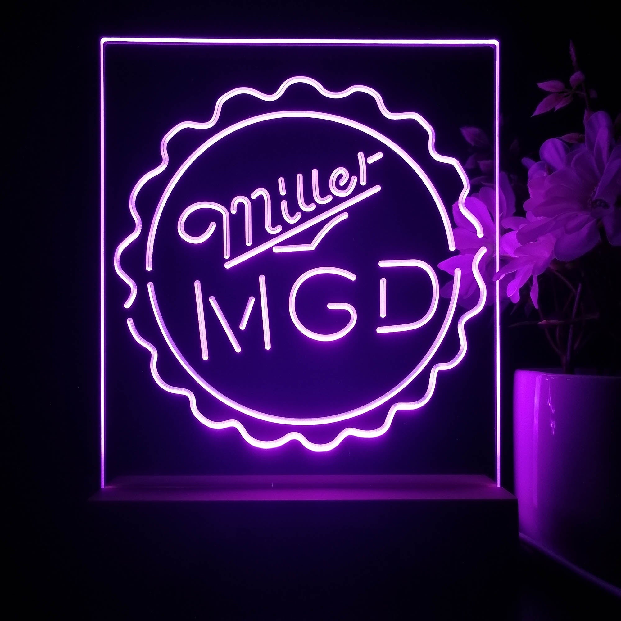 Miller Lite MGD Bottle Cap 3D Illusion Night Light Desk Lamp