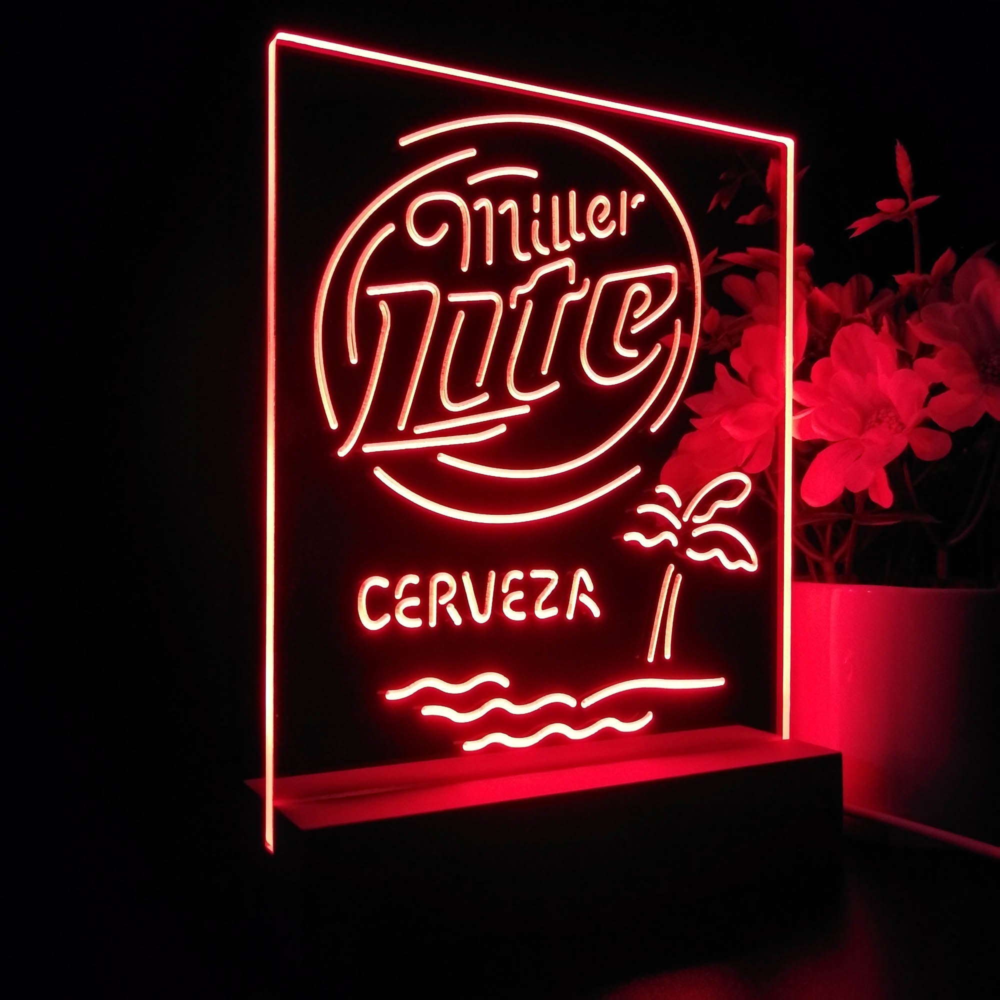 Miller Lite Palm Tree Cerveza Island Night Light Neon Pub Bar Lamp