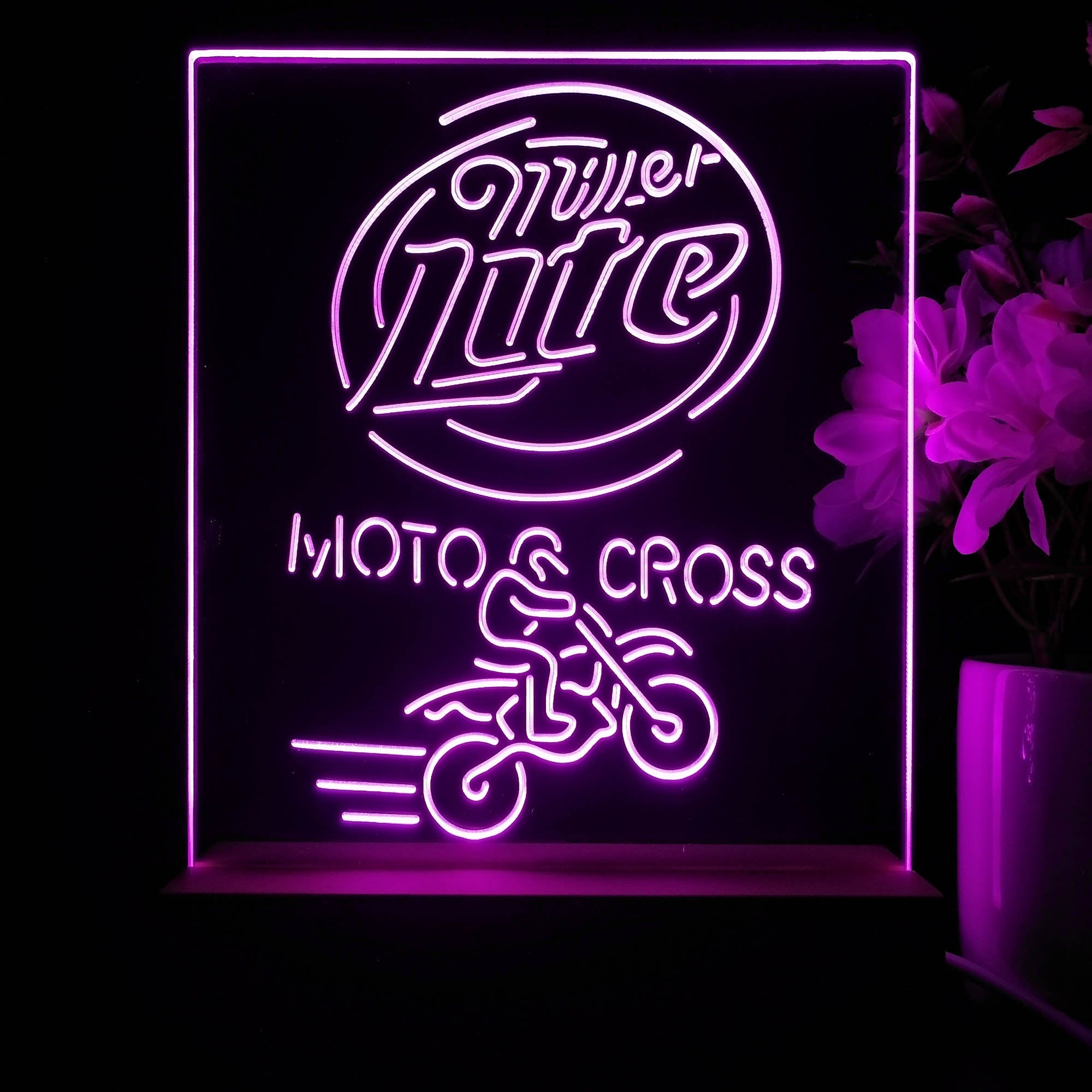 Miller Lite Moto Cross Motor Night Light Neon Pub Bar Lamp