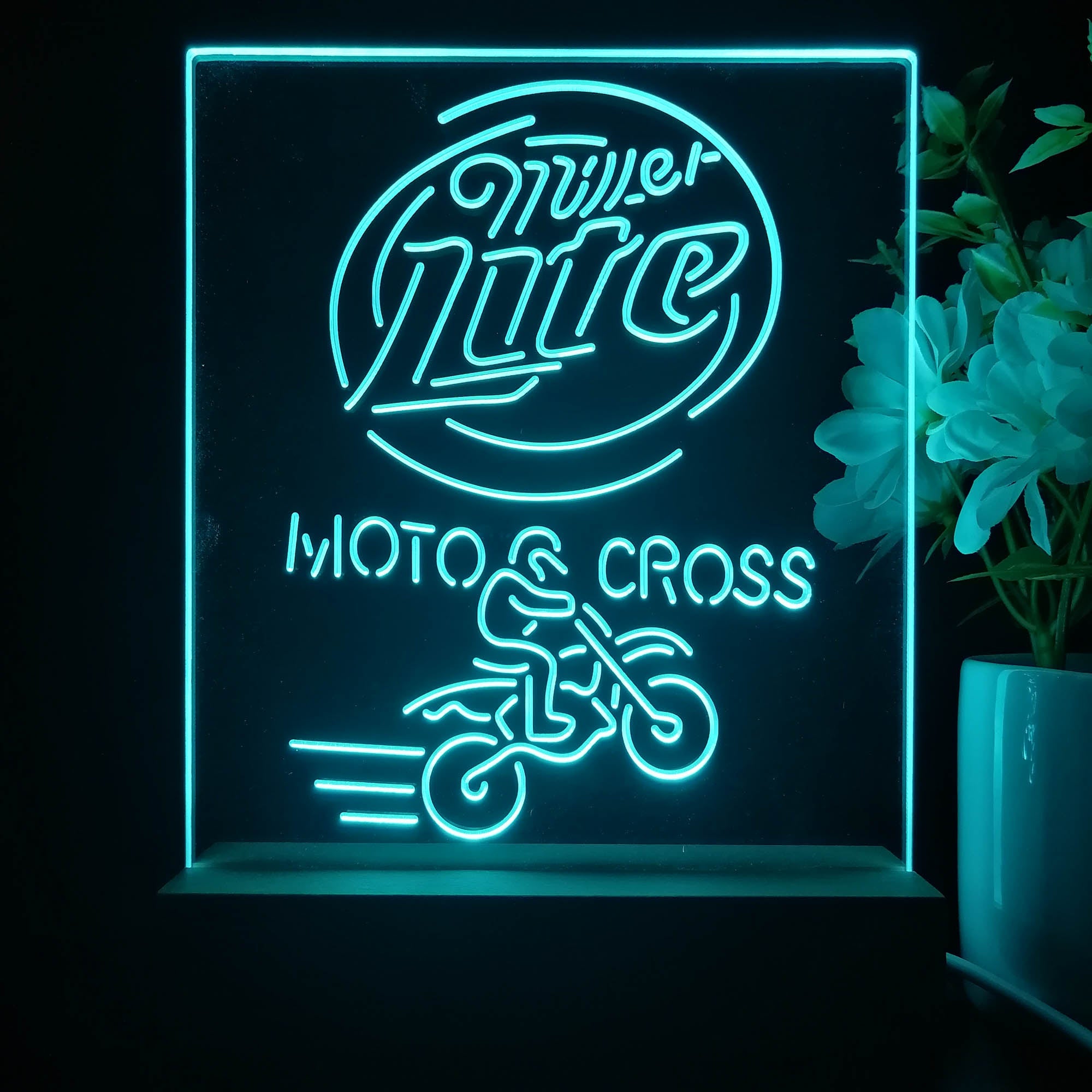 Miller Lite Moto Cross Motor Night Light Neon Pub Bar Lamp