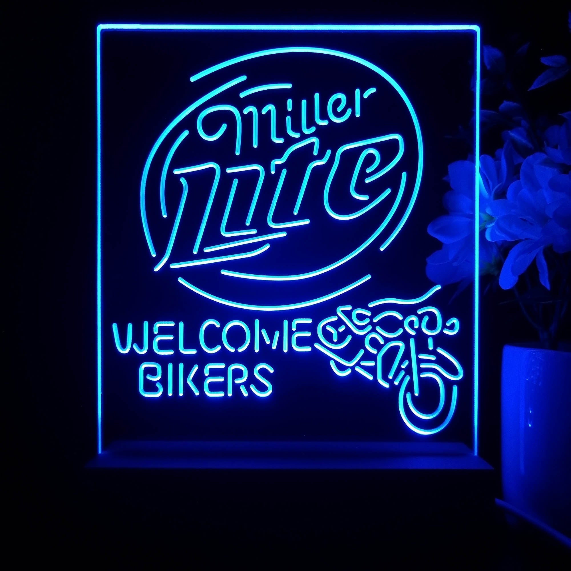Miller Lite Motorcycle Bikers Night Light Neon Pub Bar Lamp