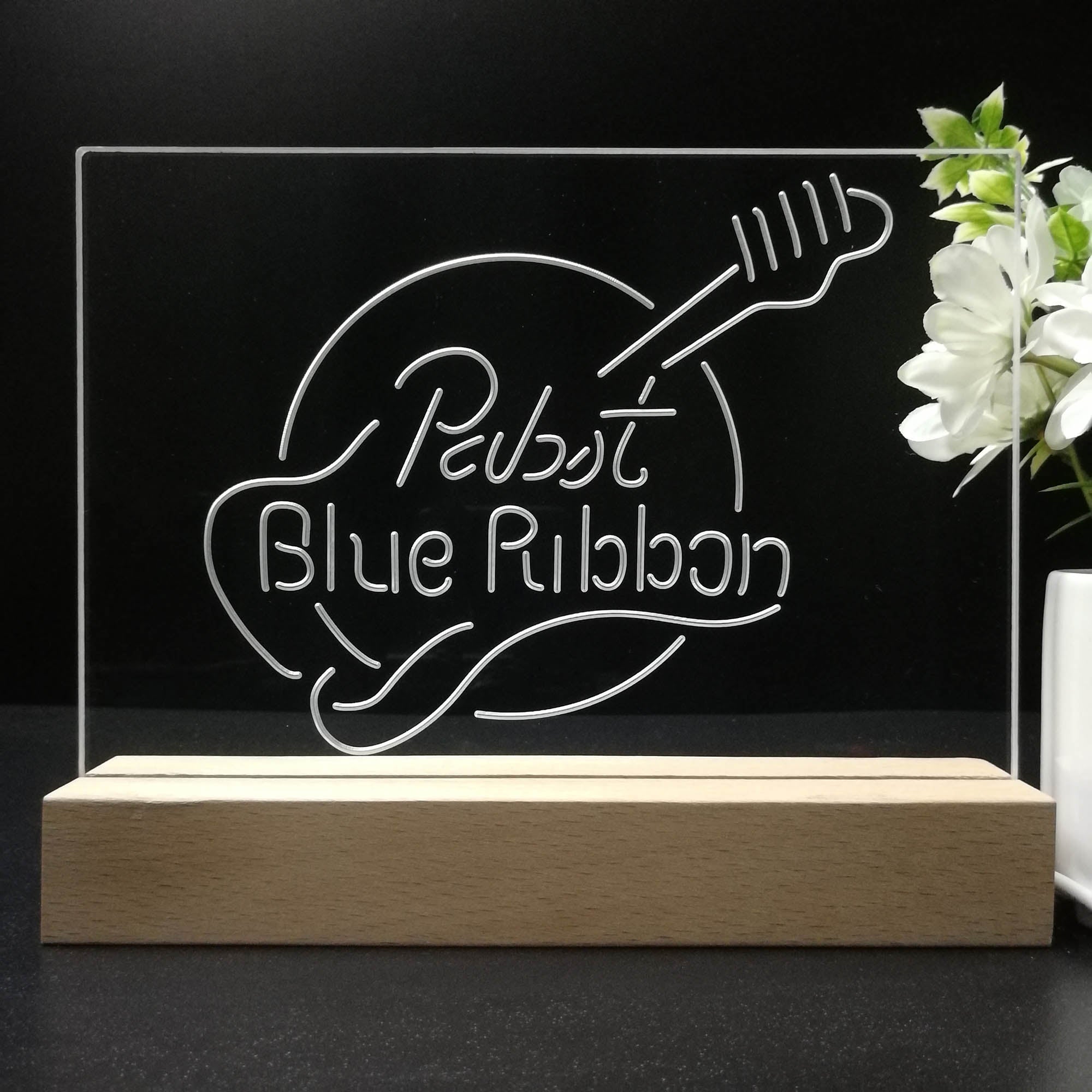 Pabst Blue Ribbon Guitar Neon Sign Pub Bar Decor Lamp