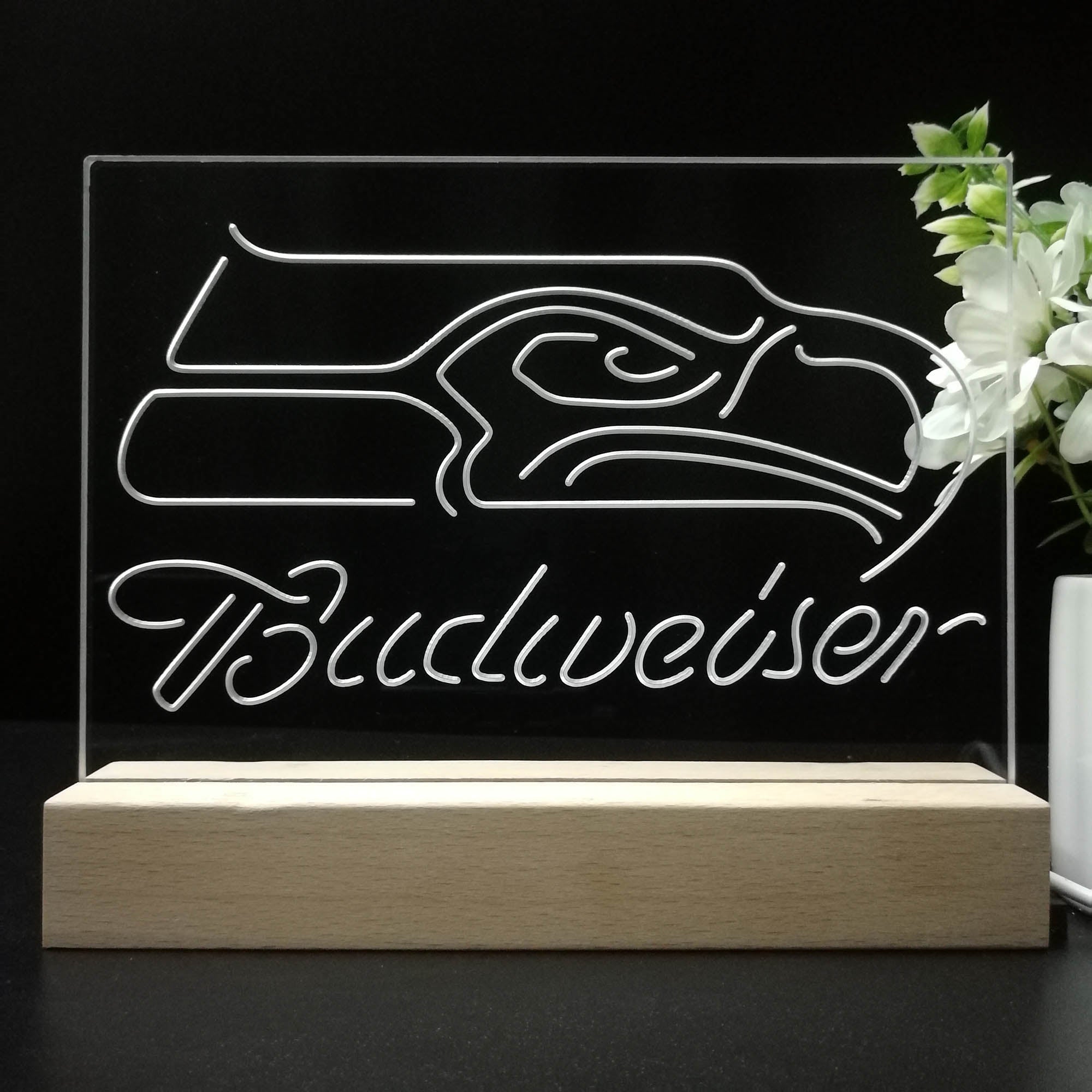 Seattle Seahawks Budweiser 3D Illusion Night Light Desk Lamp