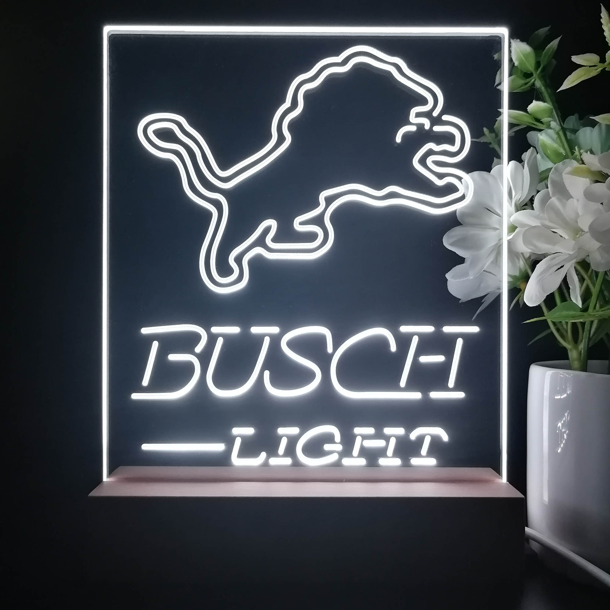Detroit Lion Busch Light Neon Sign Pub Bar Lamp