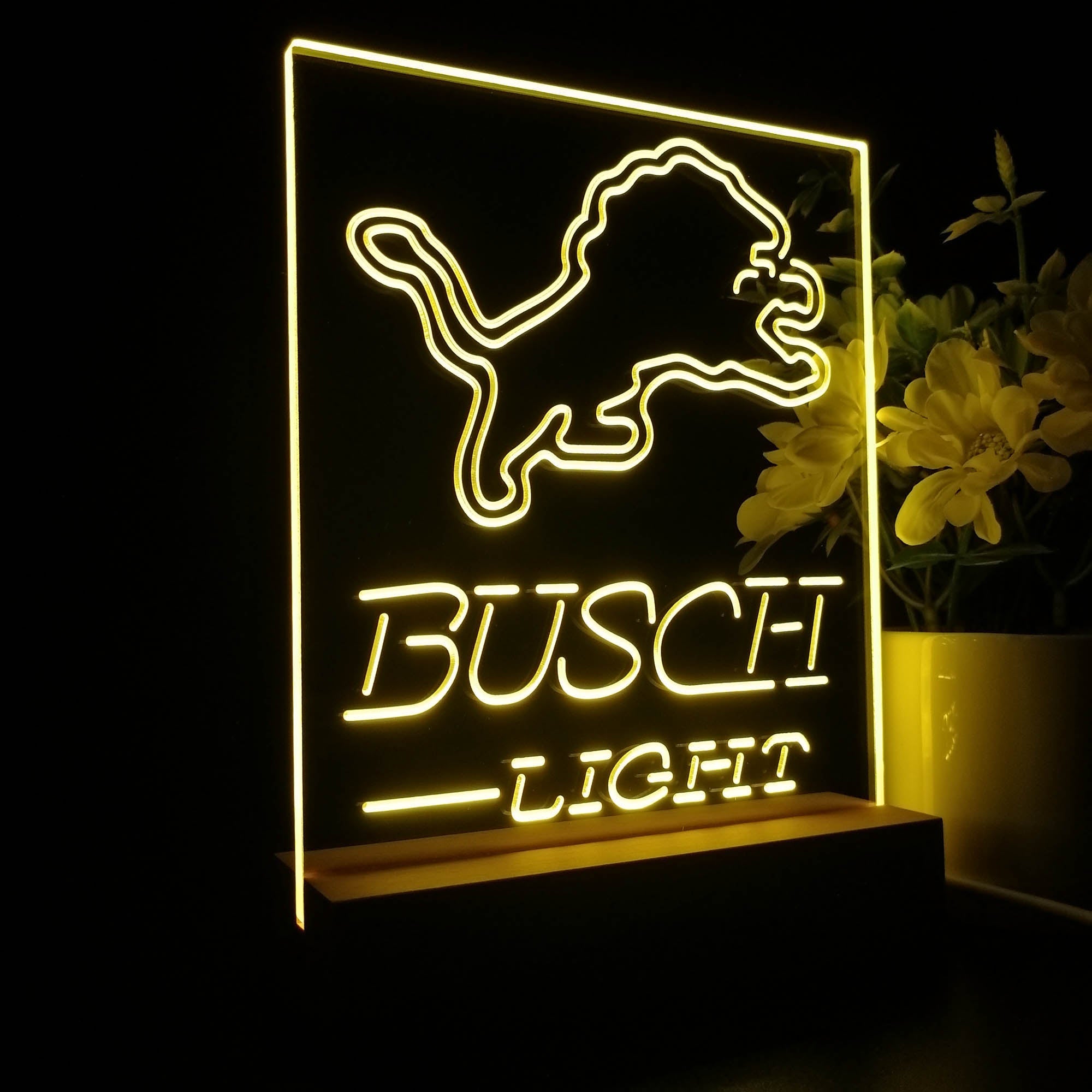 Detroit Lion Busch Light Neon Sign Pub Bar Lamp