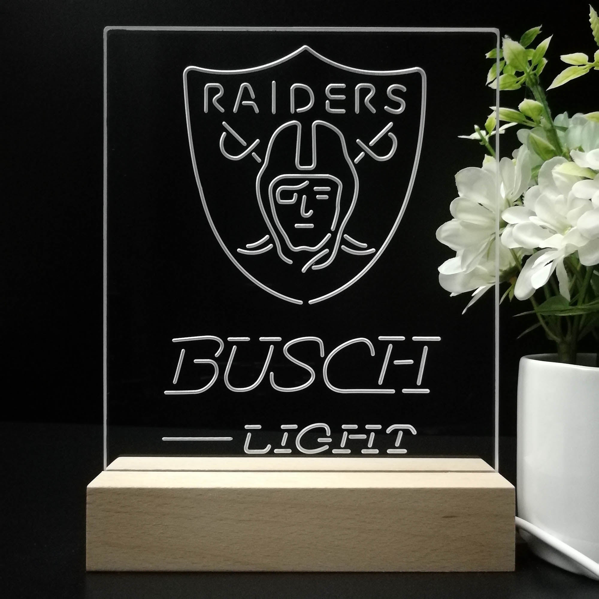 Oakland Raiders Busch Light Neon Sign Pub Bar Lamp