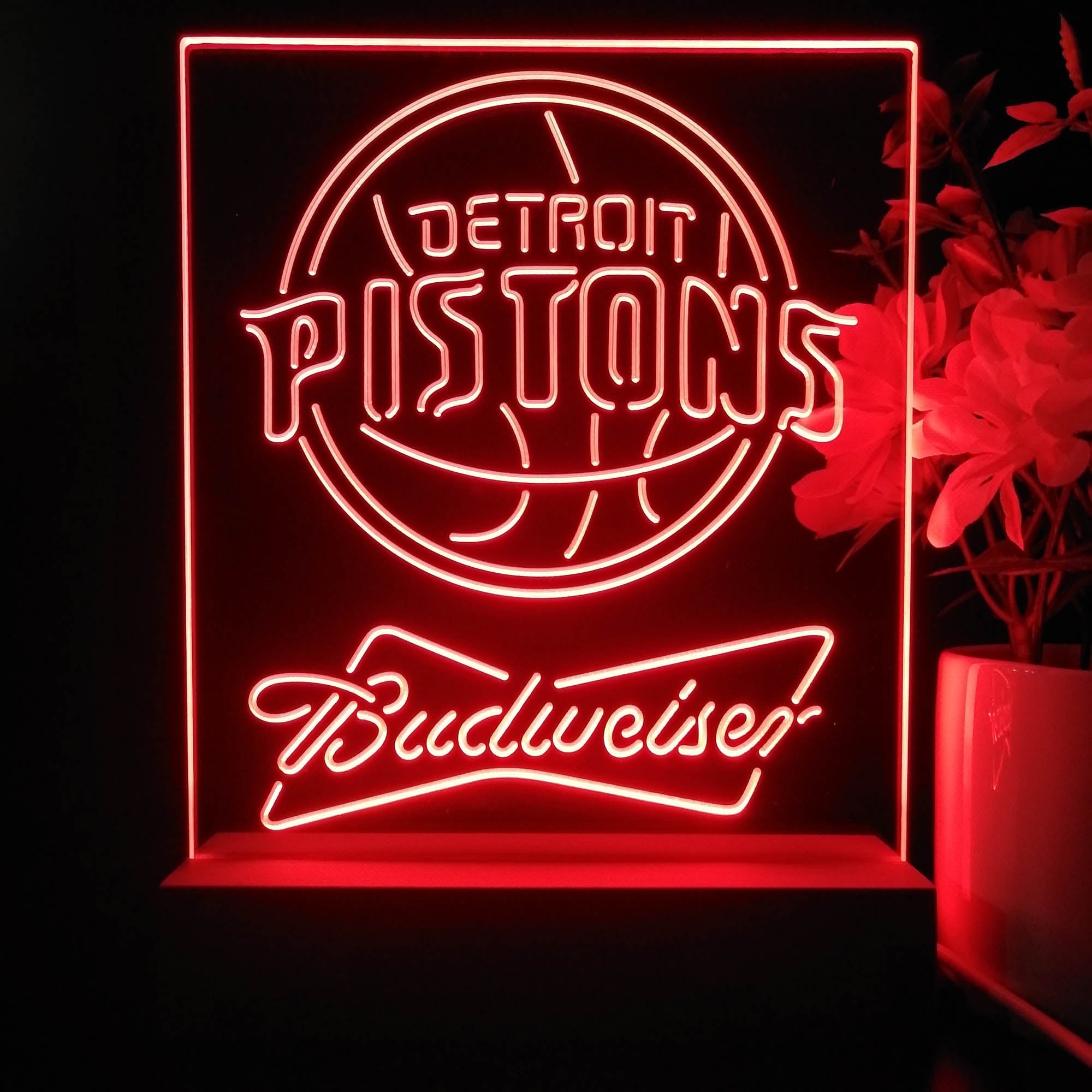 Detroit Pistons Budweiser Neon Sign Pub Bar Lamp