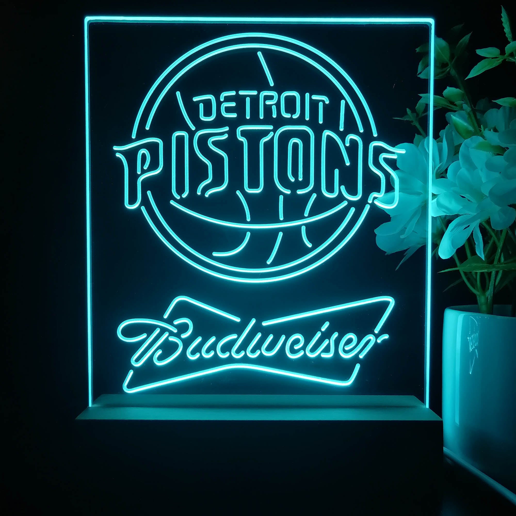 Detroit Pistons Budweiser Neon Sign Pub Bar Lamp
