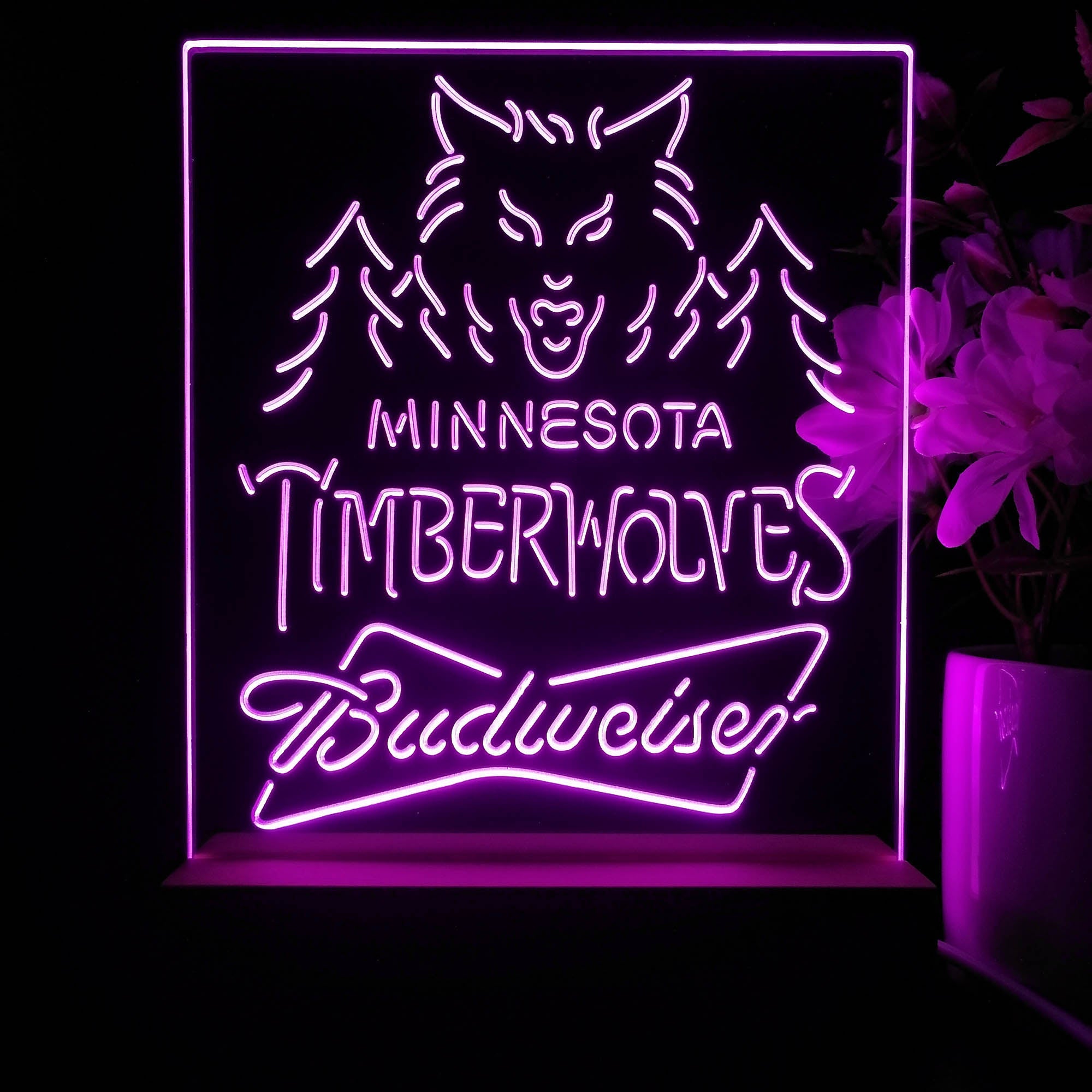 Minnesota Timberwolves Budweiser Neon Sign Pub Bar Lamp