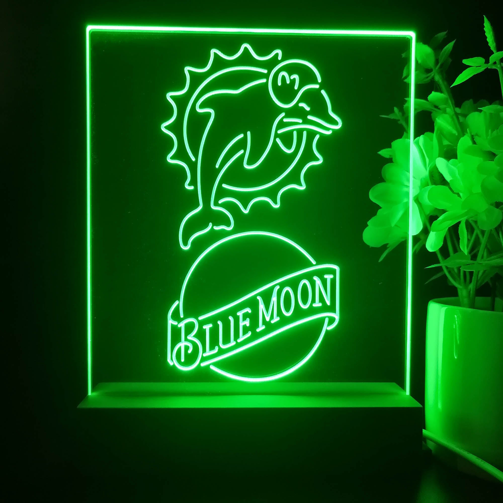 Miami Dolphins Blue Moon Neon Sign Pub Bar Lamp