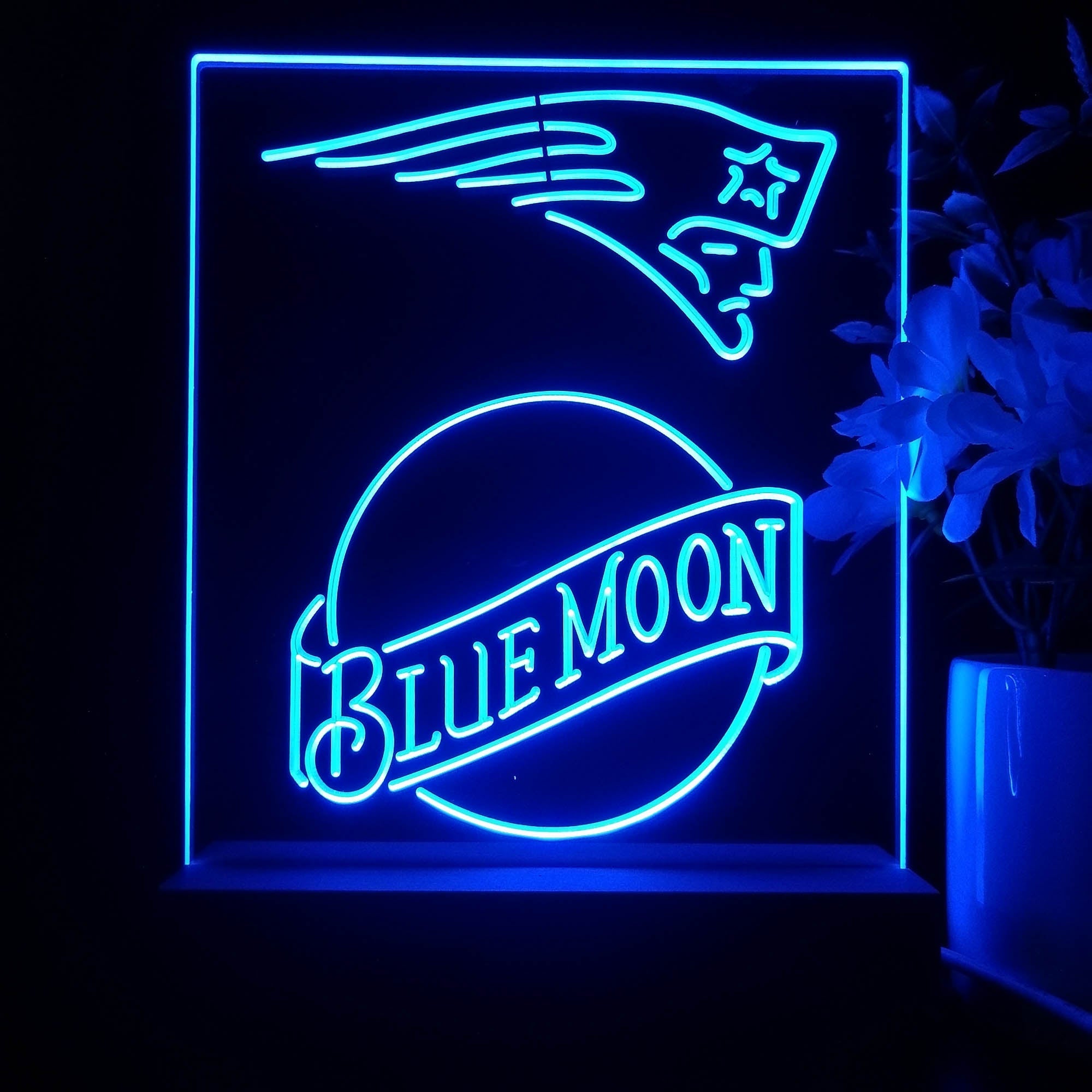 New England Patriots Blue Moon Neon Sign Pub Bar Lamp