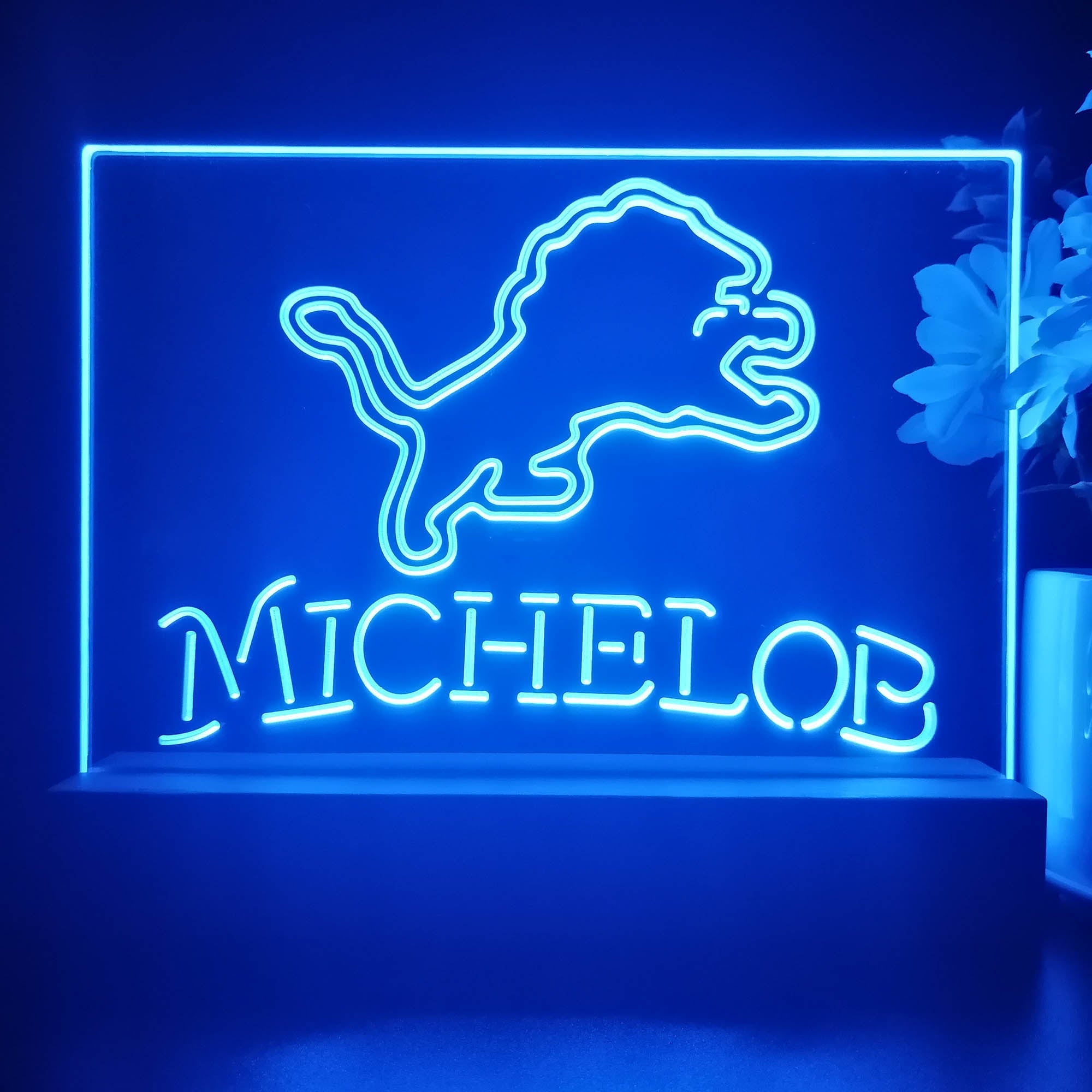 Michelob Bar Detroit Lions 3D Illusion Night Light Desk Lamp