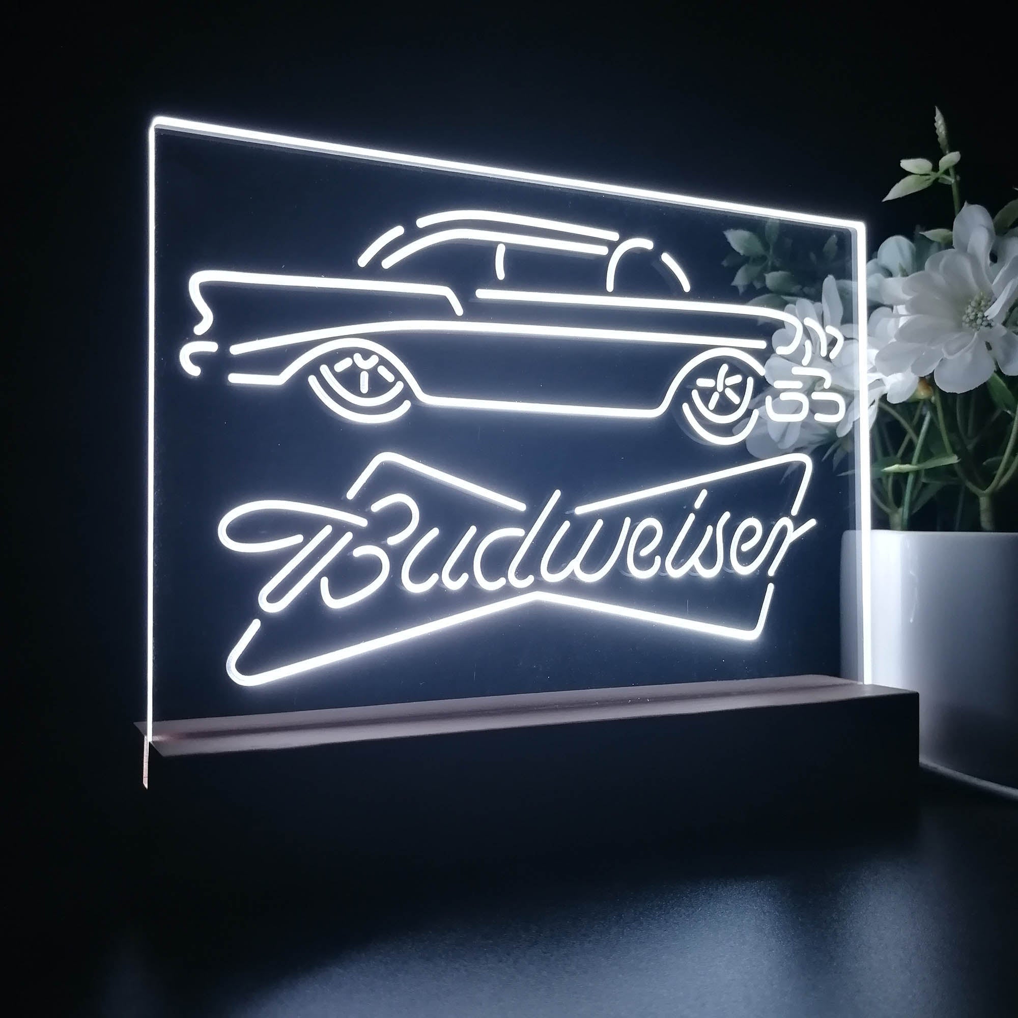 Vintage Car Auto Budweiser 3D Illusion Night Light Desk Lamp