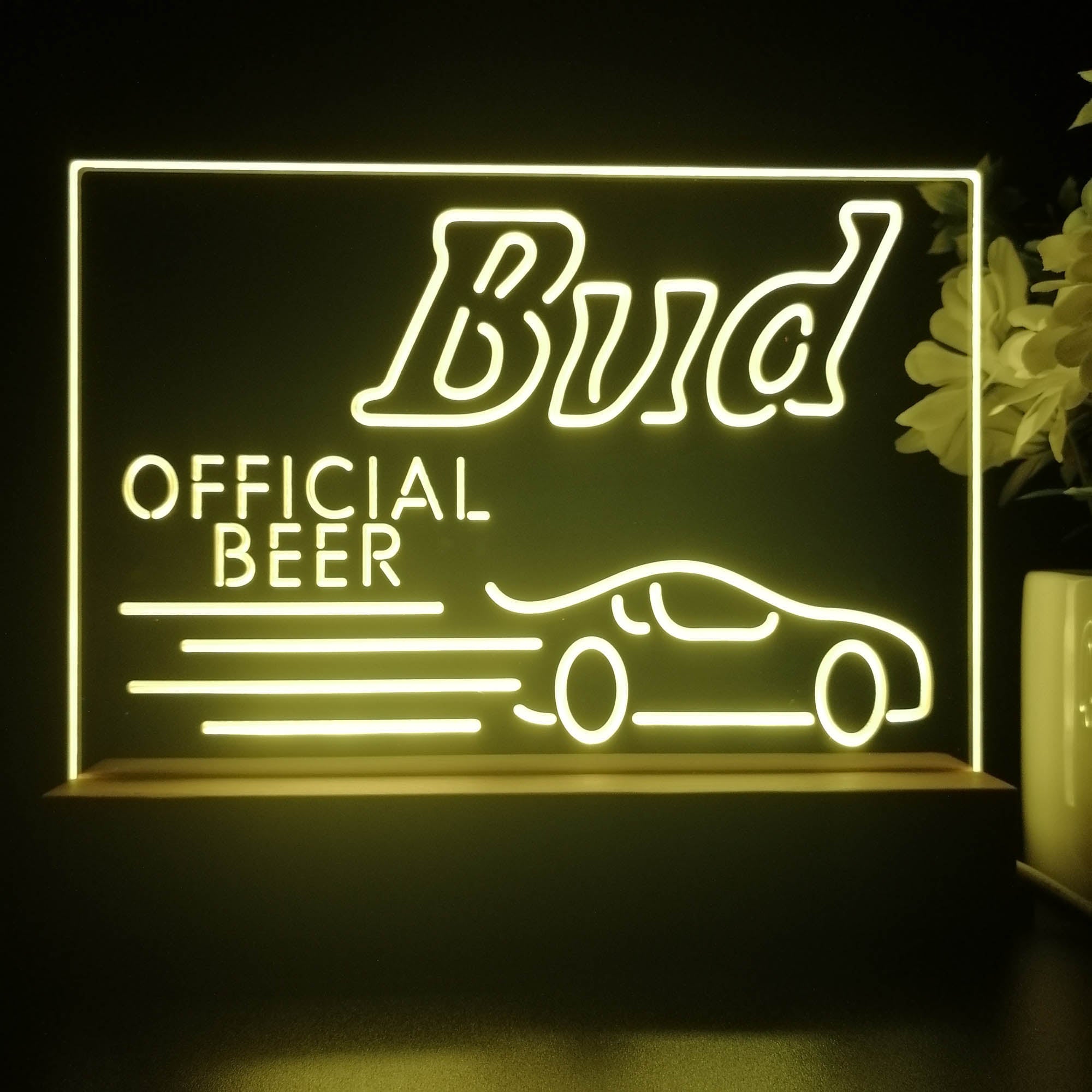 Bud Light Racing Car 3D Illusion Night Light Desk Lamp