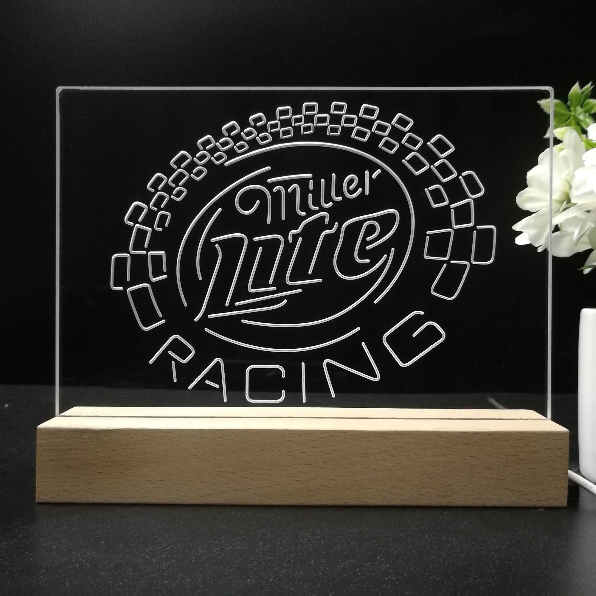 Miller Lite Racing Car 3D Illusion Night Light Desk Lamp