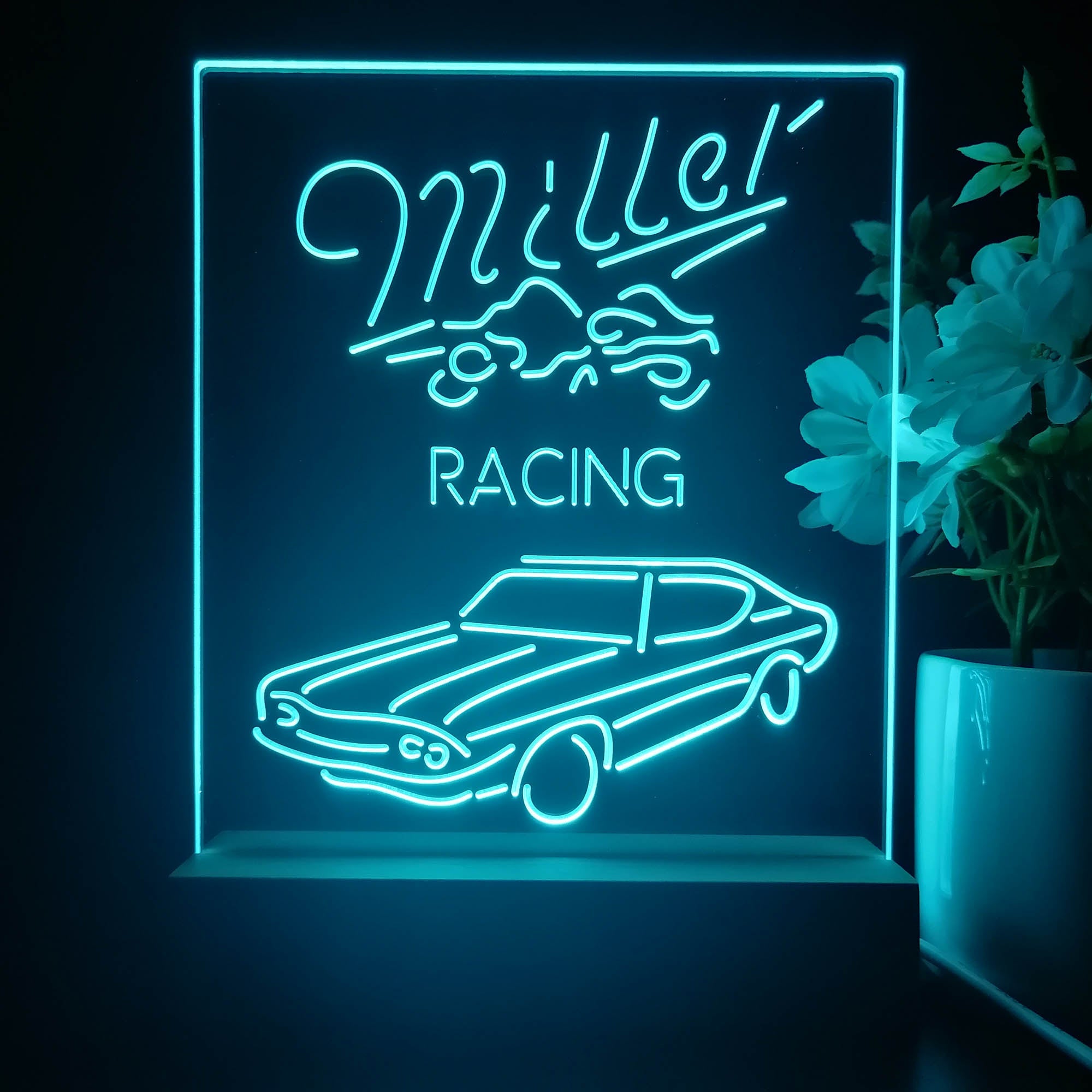 Miller Lite Car Racing Sport Beer 3D Illusion Night Light Desk Lamp