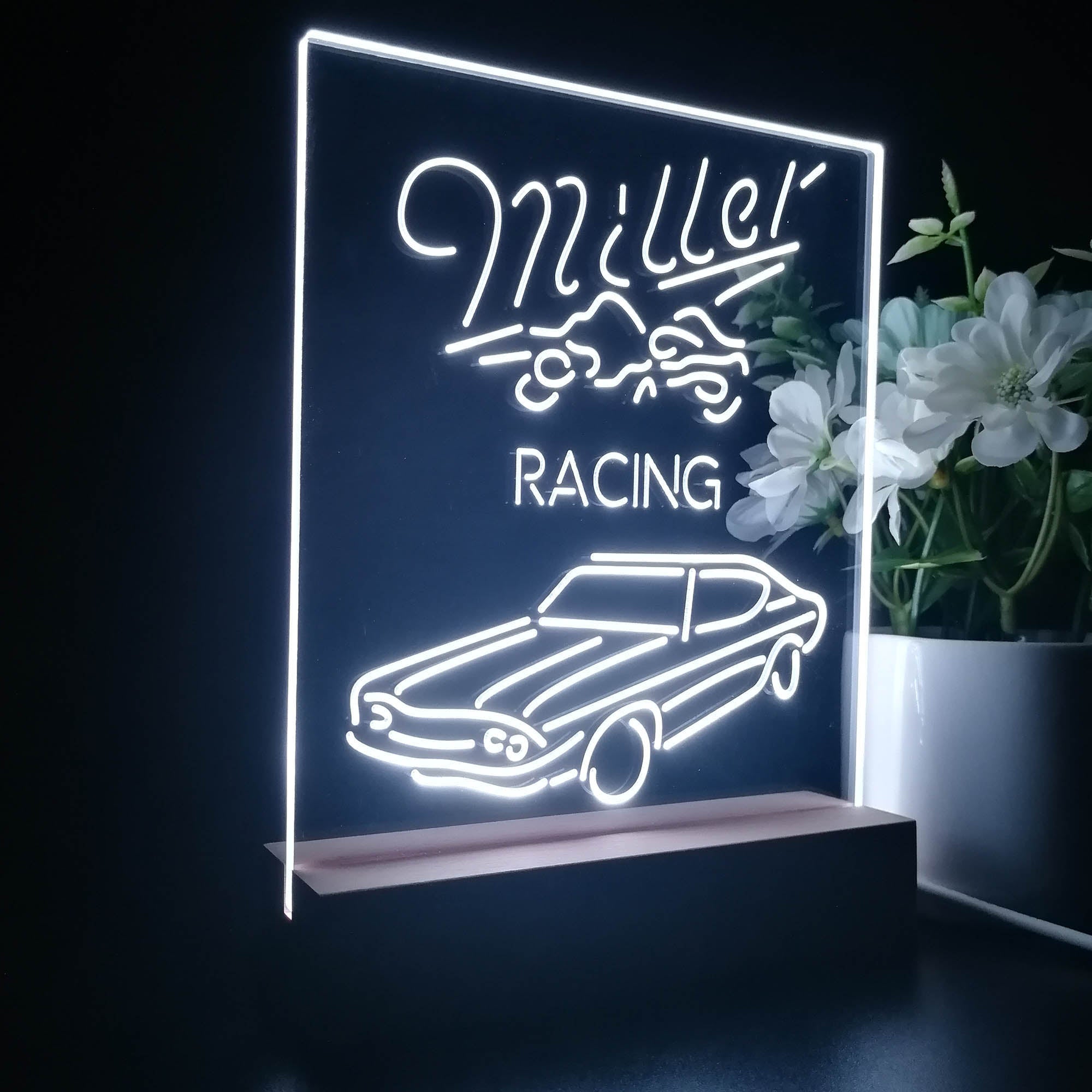 Miller Lite Car Racing Sport Beer 3D Illusion Night Light Desk Lamp