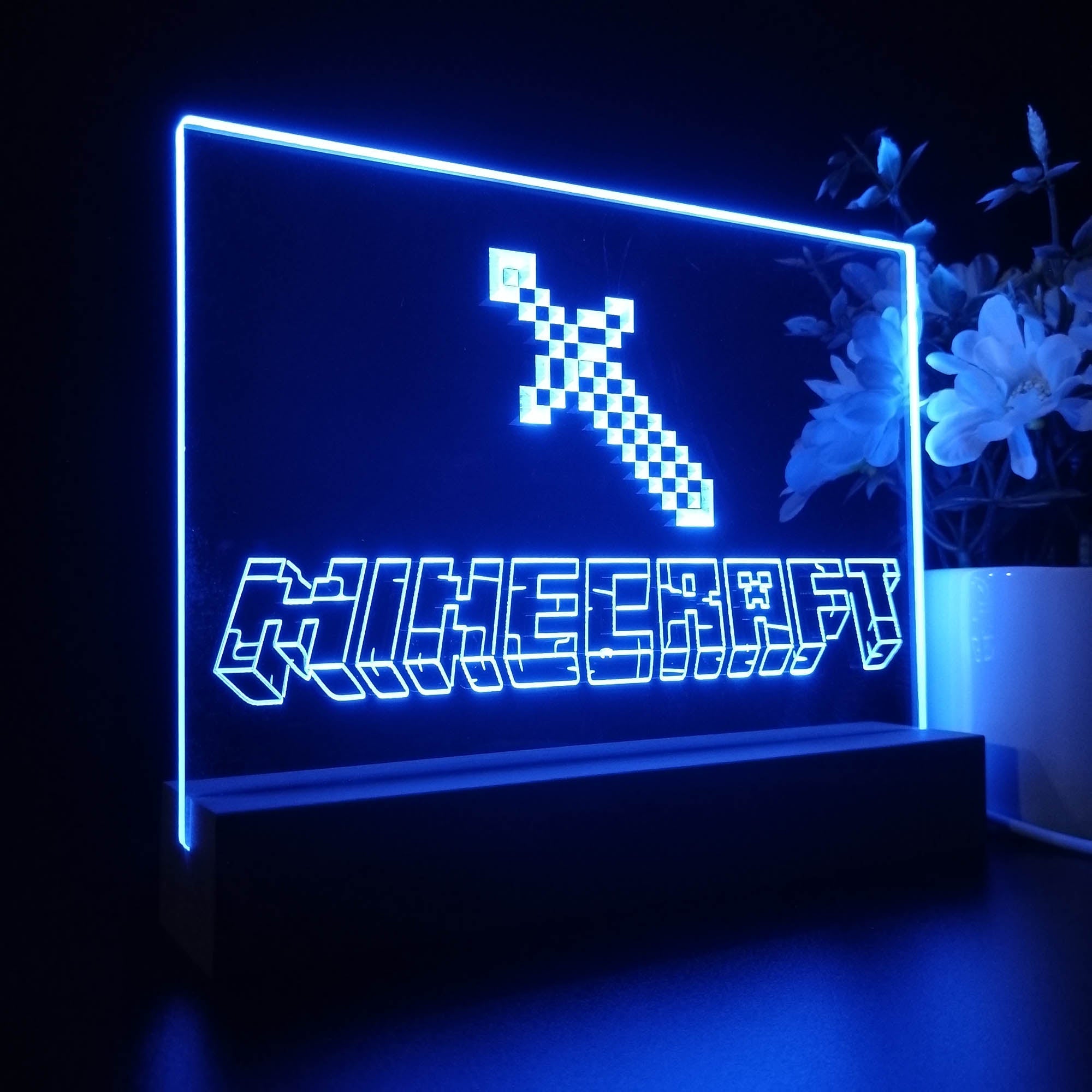 Minecraft Pixel Sword Neon Sign Game Room Lamp