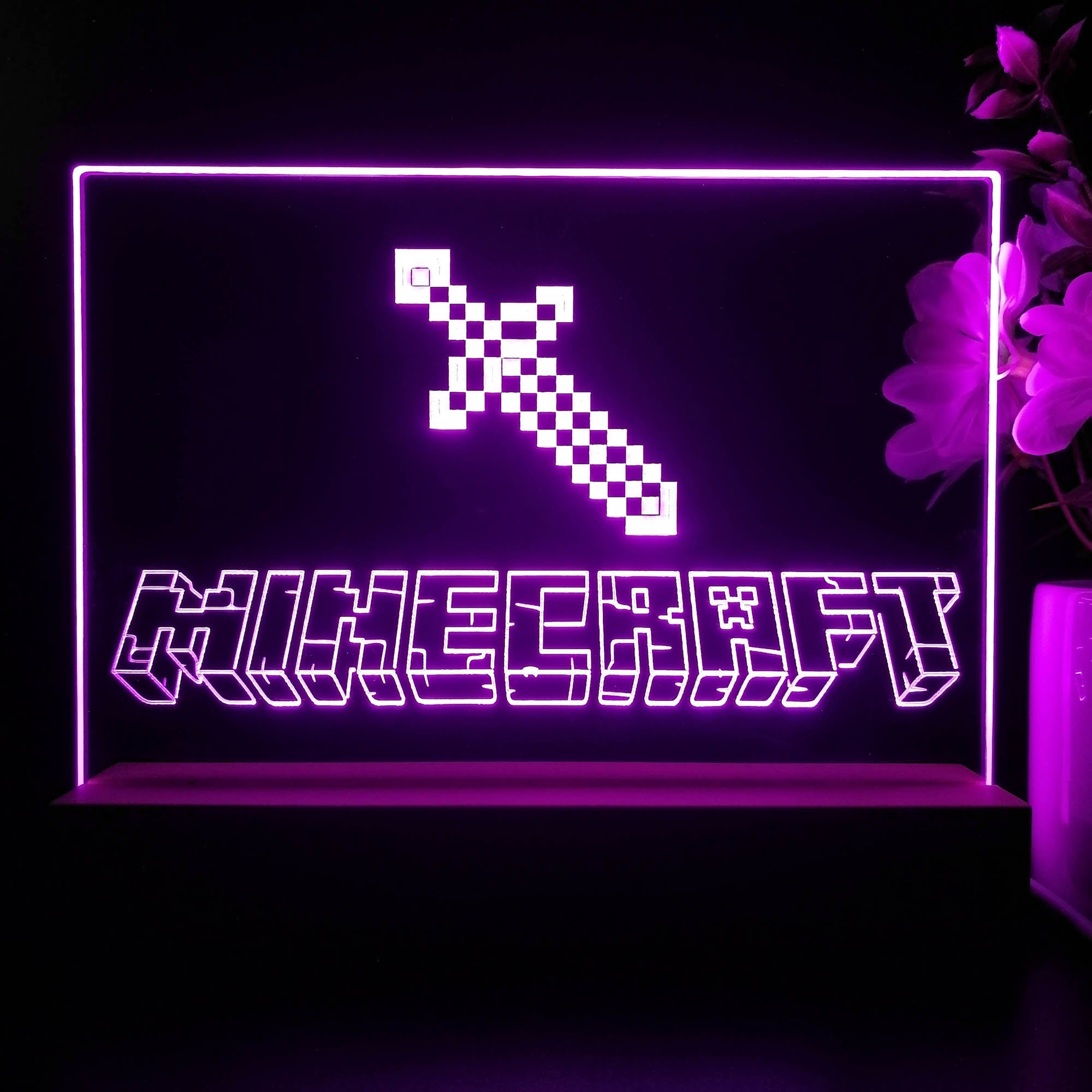 Minecraft Pixel Sword Neon Sign Game Room Lamp