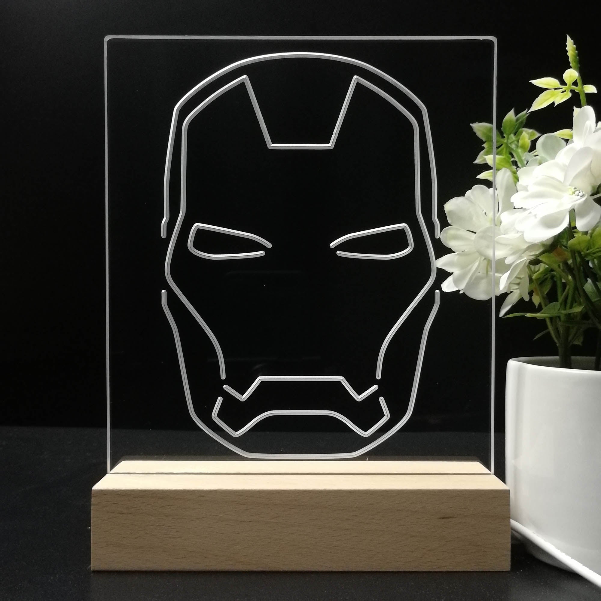 Iron Man Mask Marvels 3D Illusion Night Light Desk Lamp