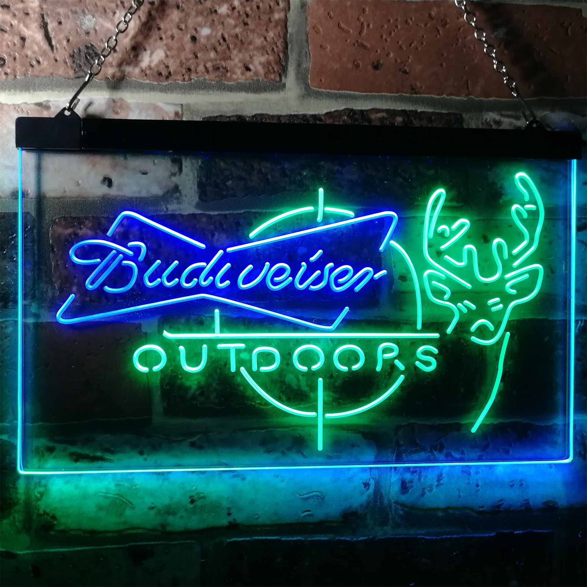 Budweiser Outdoor Hunting Cabin Deer Decor Dual Color LED Neon Sign ProLedSign