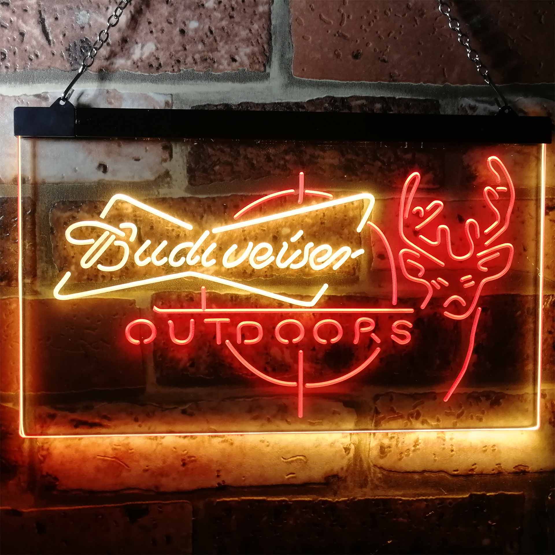 Budweiser Outdoor Hunting Cabin Deer Decor Dual Color LED Neon Sign ProLedSign