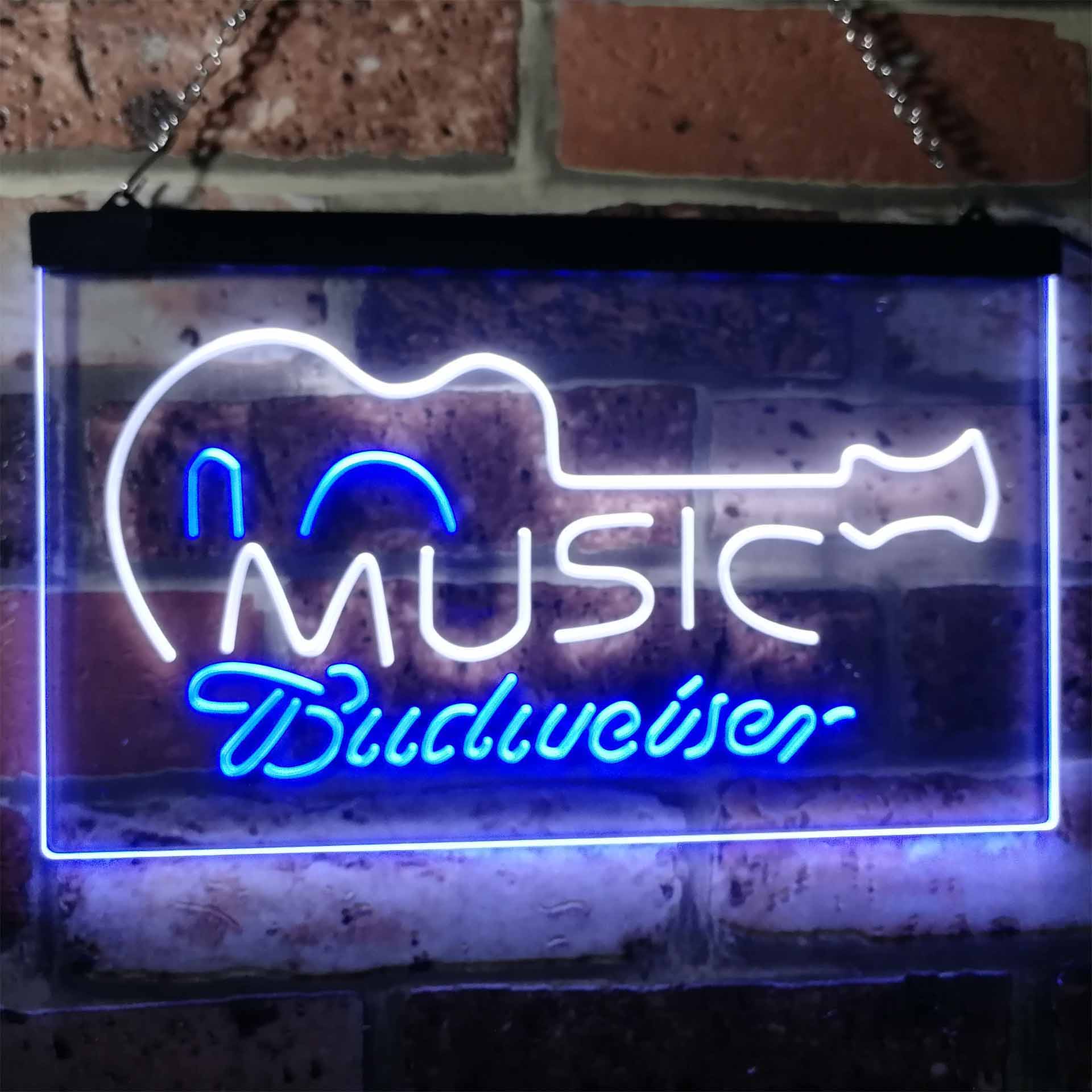 Budweiser Music Guitar Beer Bar Decor Dual Color LED Neon Sign ProLedSign