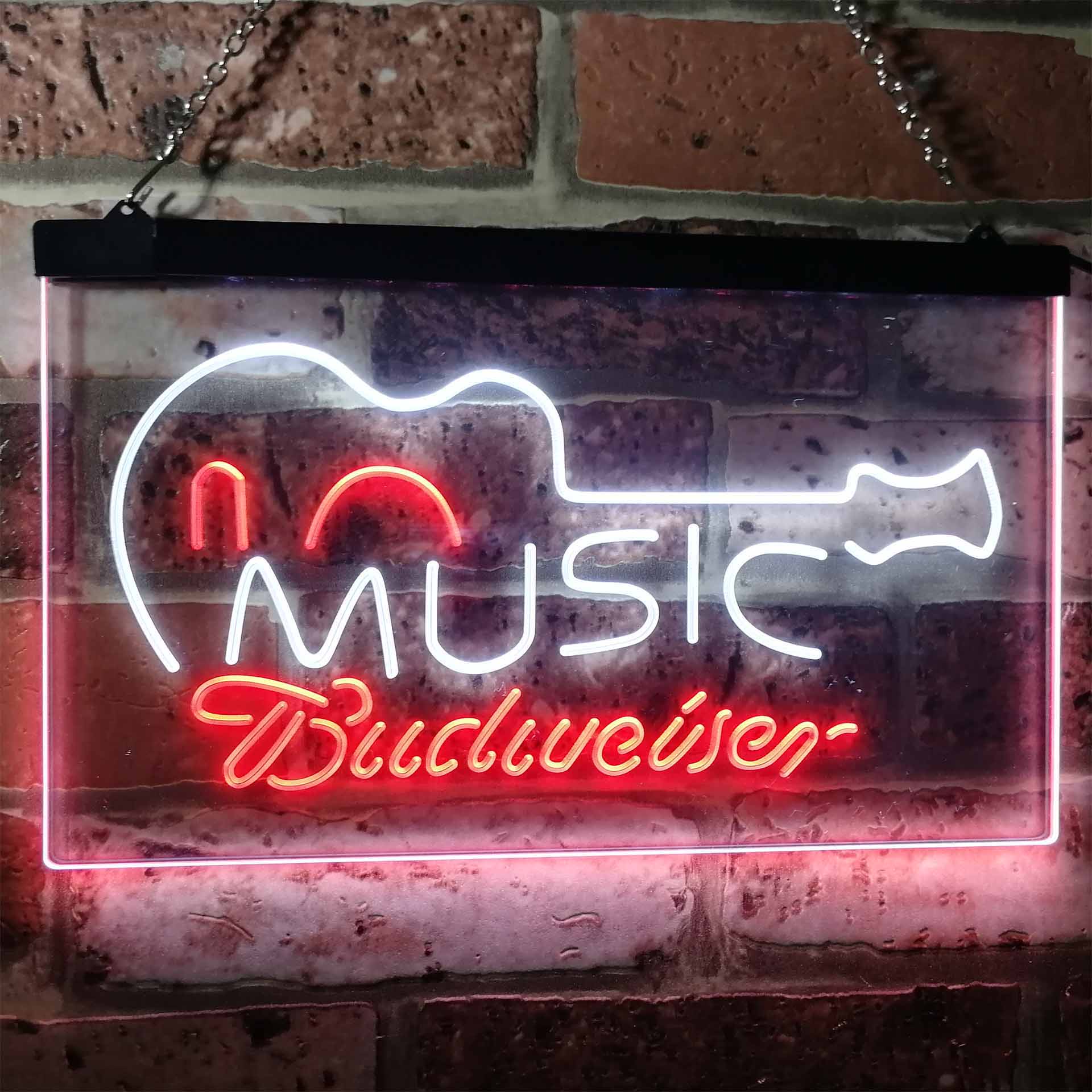 Budweiser Music Guitar Beer Bar Decor Dual Color LED Neon Sign ProLedSign